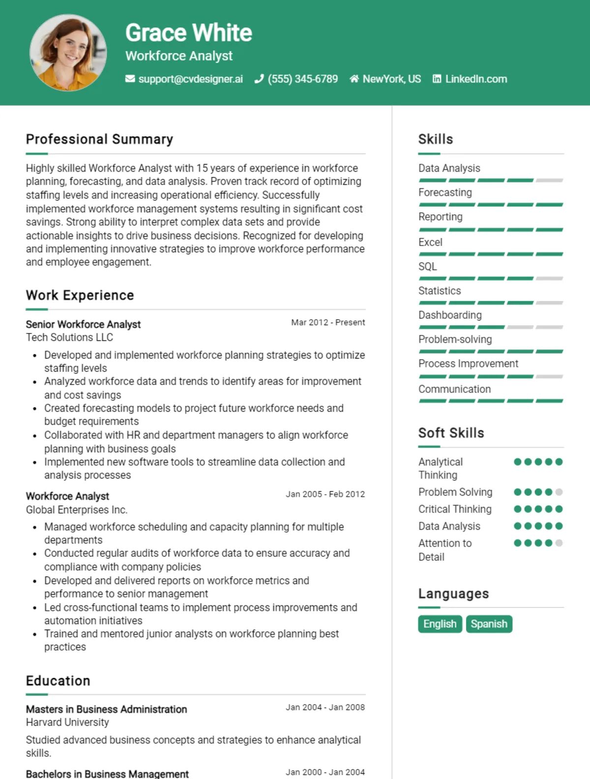 Workforce Analyst CV Example For 2026: Best Writing Guide Preview