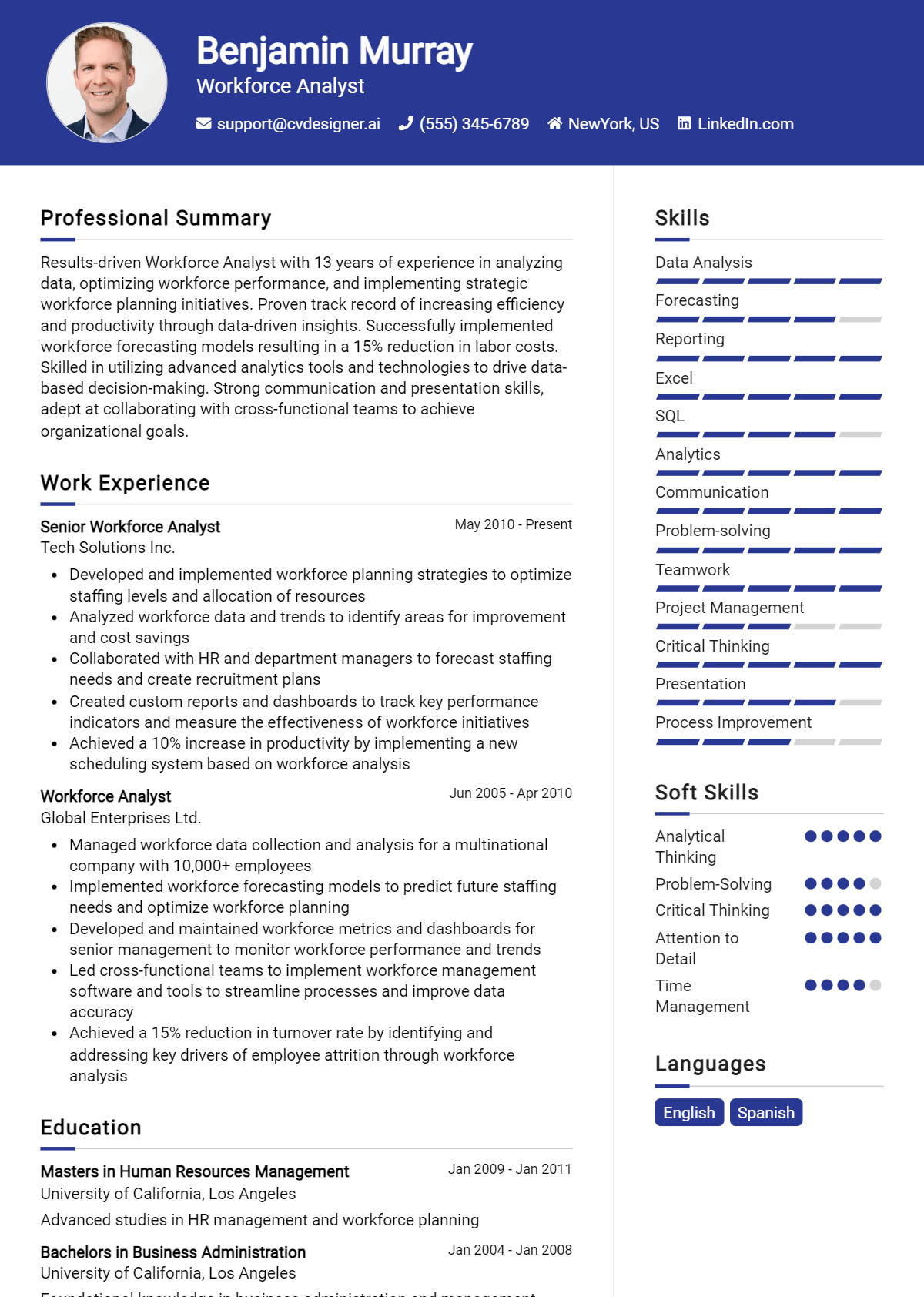 Workforce Analyst Resume Example for 2026: Effective Tips Preview