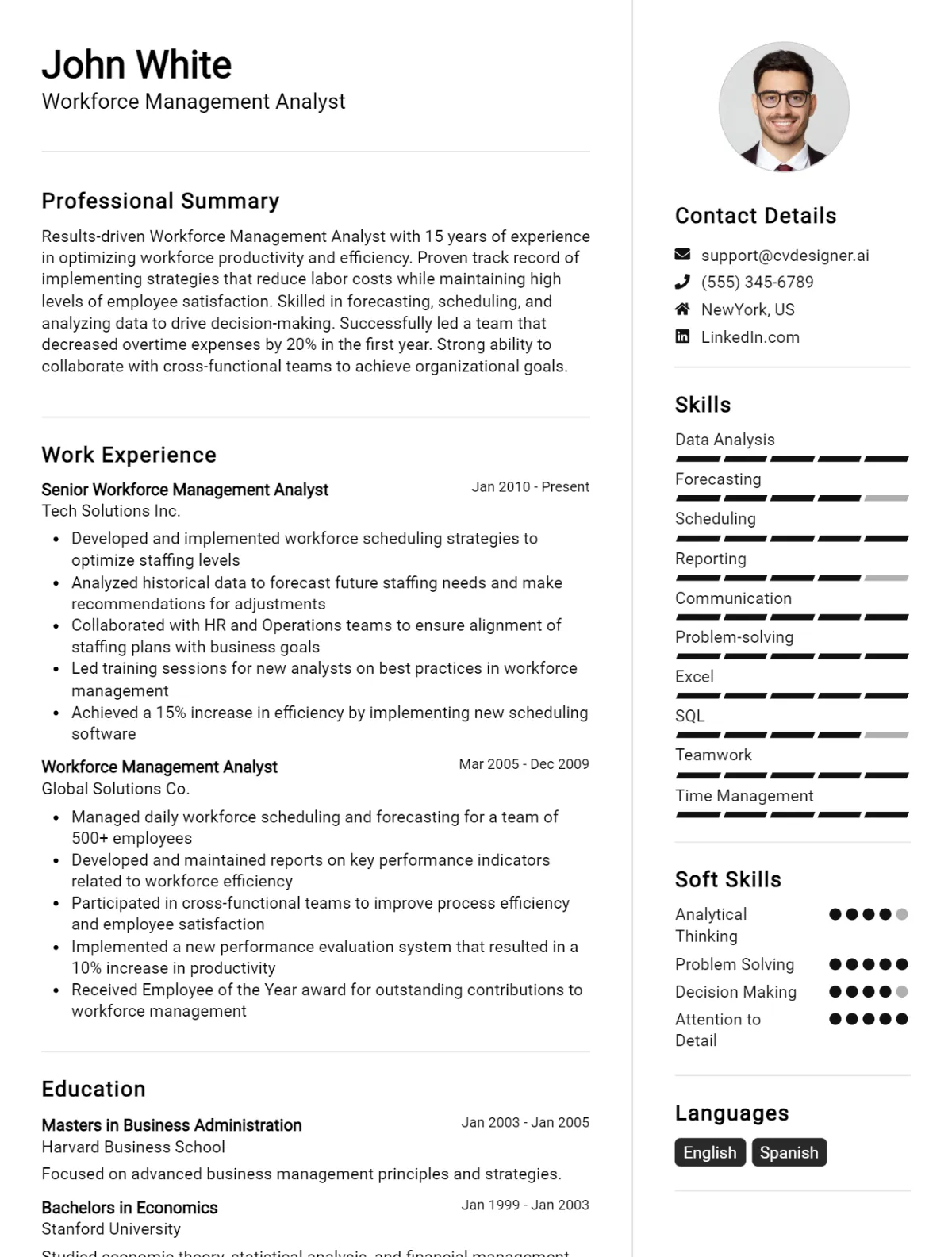 Workforce Management Analyst CV Example for 2026: Top Tips & Samples Preview