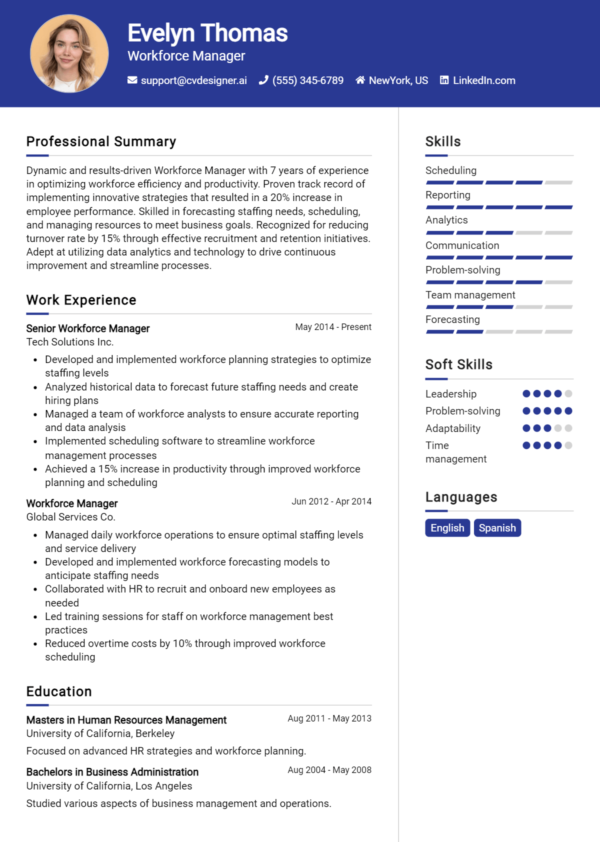 Workforce Manager Resume Example for 2026: Free Examples Preview