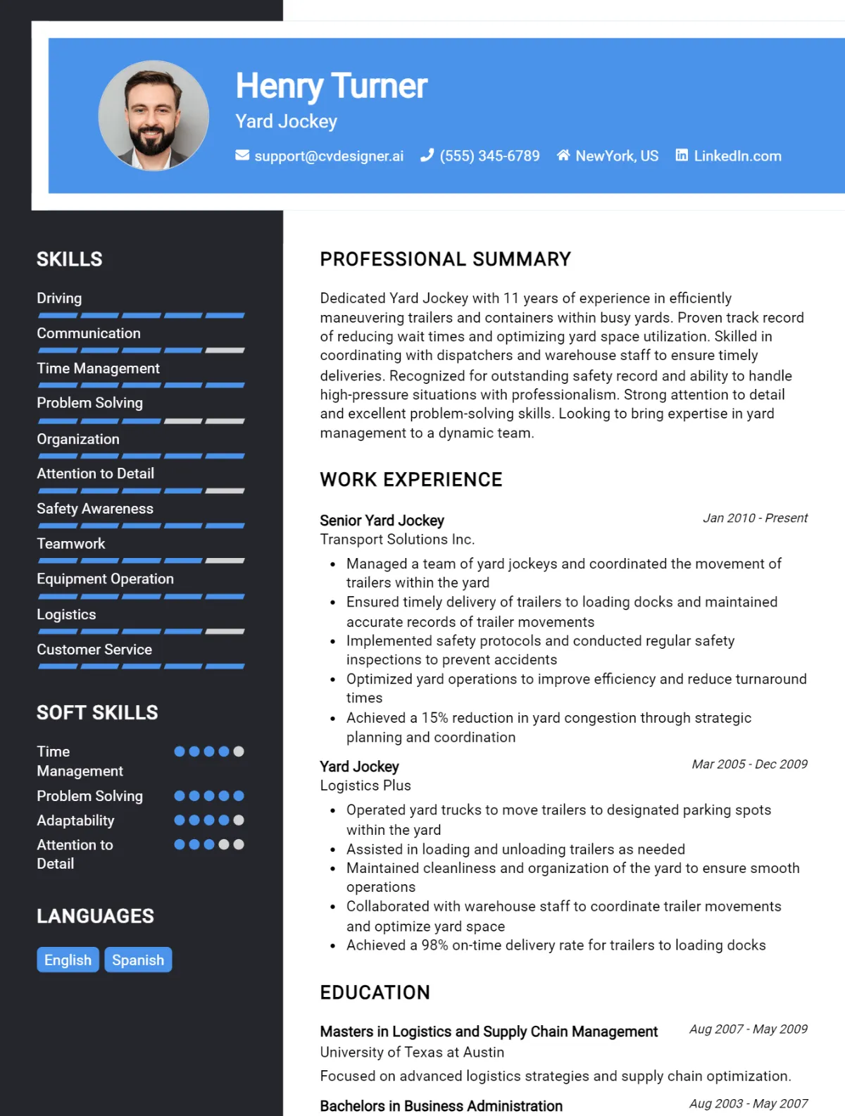 Yard Jockey CV Example For 2026: Free Downloadable Templates Preview