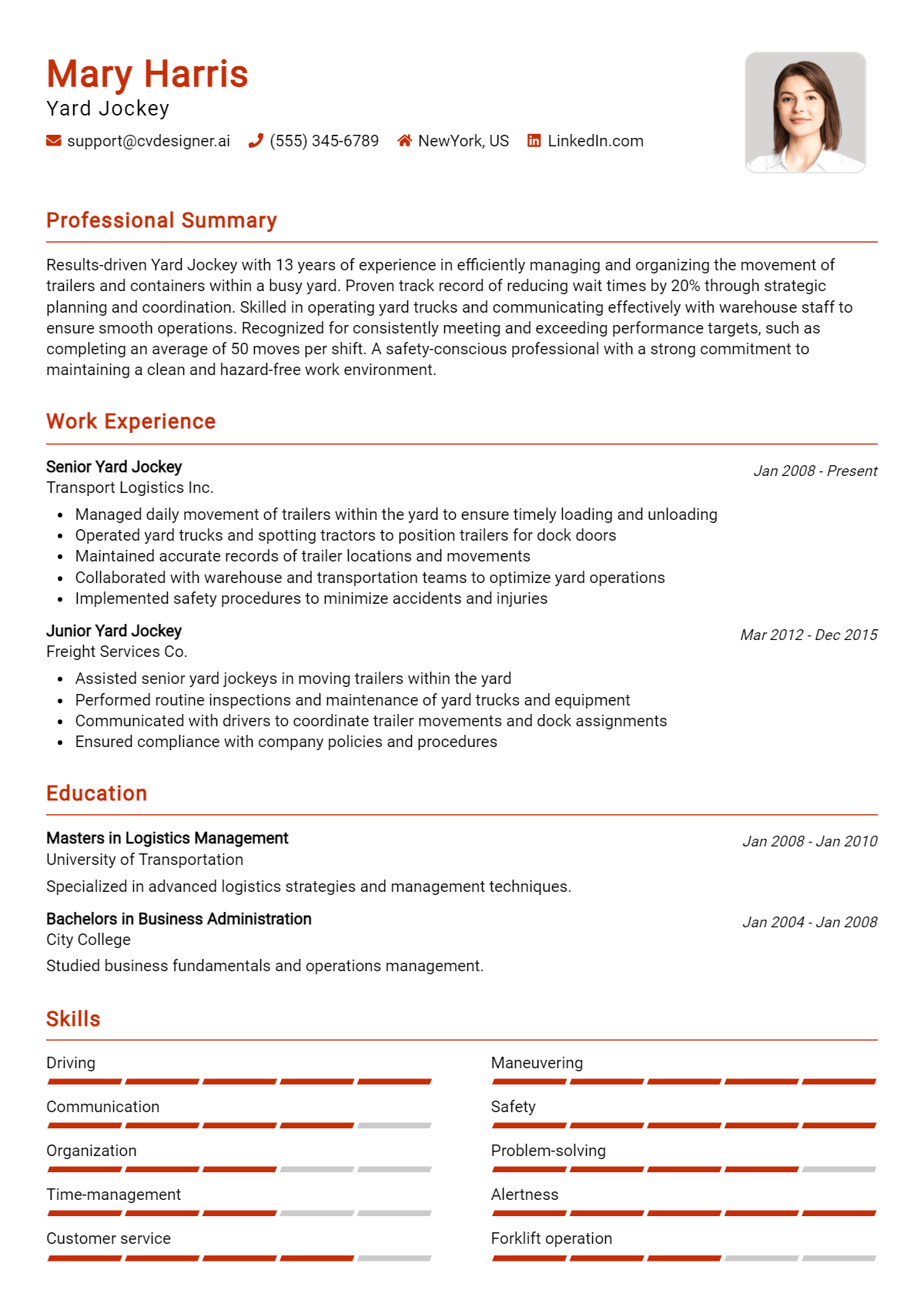 Yard Jockey Resume Example for 2026: Free Downloadable Templates Preview