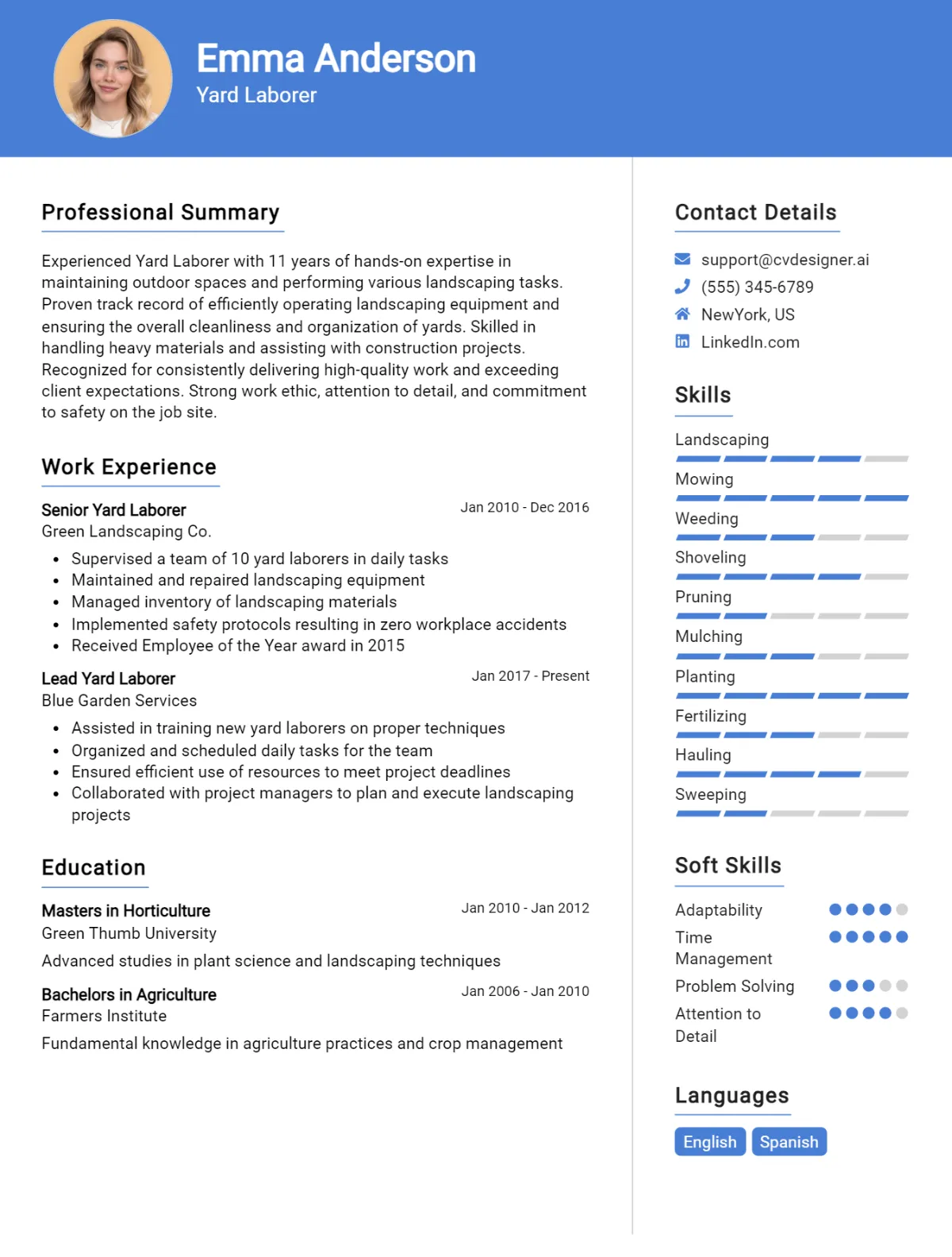 Yard Laborer CV Example For 2026: Best Writing Guide Preview