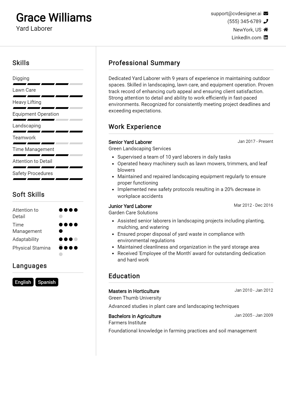 Yard Laborer Resume Example for 2026: Top CV Skills Preview
