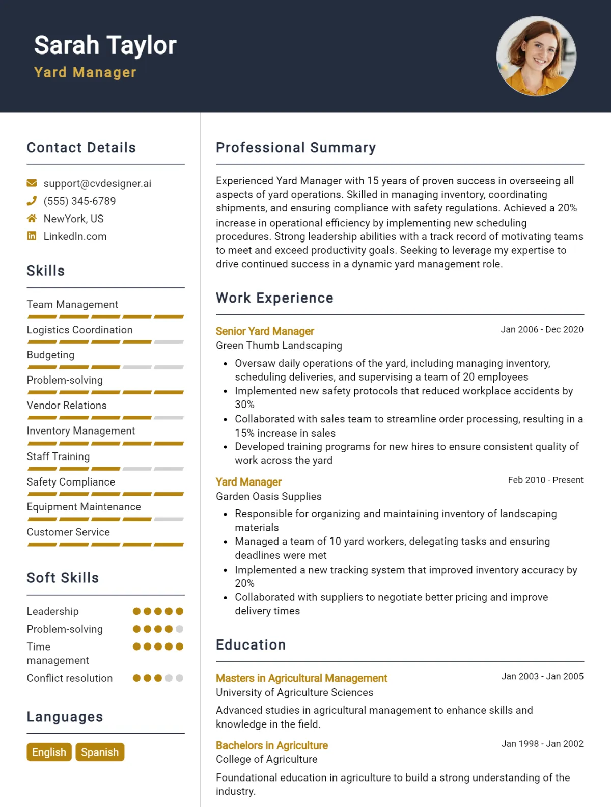 Yard Manager CV Example For 2026: Samples & Best Practices Preview