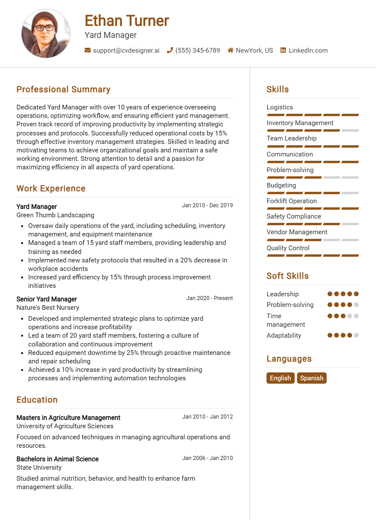 Yard Manager Resume Example for 2026: Top CV Skills Preview