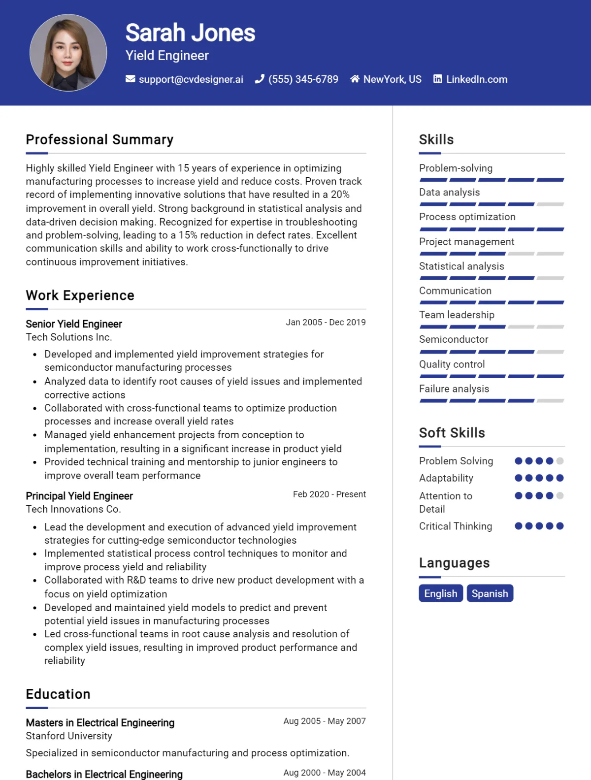 Yield Engineer CV Example For 2026: Professional CV Templates Preview