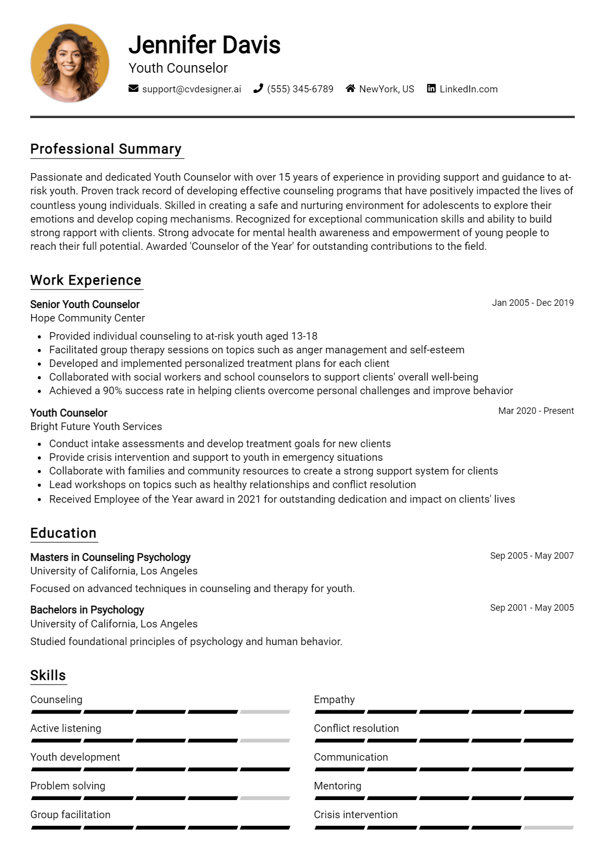 Youth Counselor Resume Example for 2026: Top CV Skills Preview