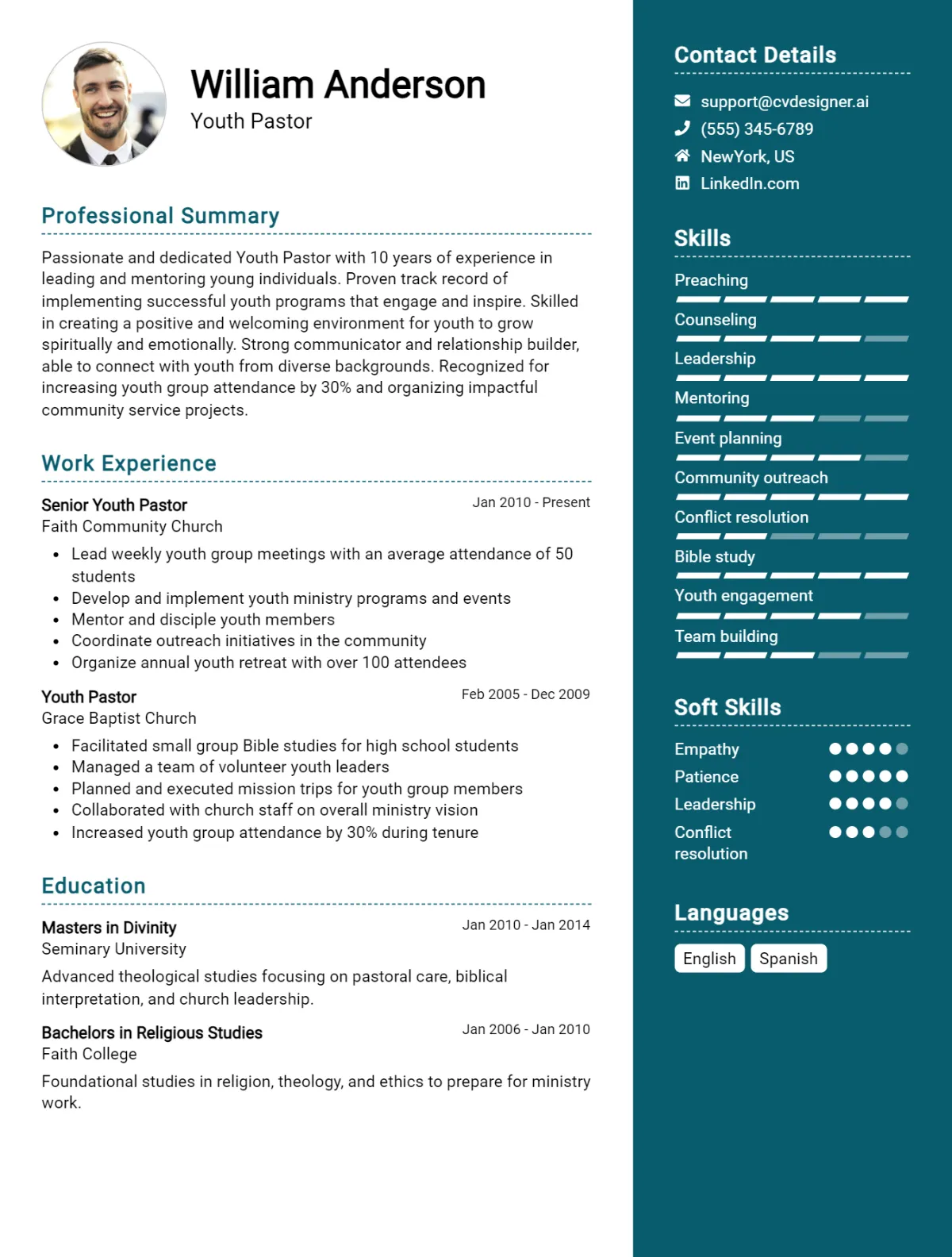 Youth Pastor CV Example For 2026: Samples & Best Practices Preview