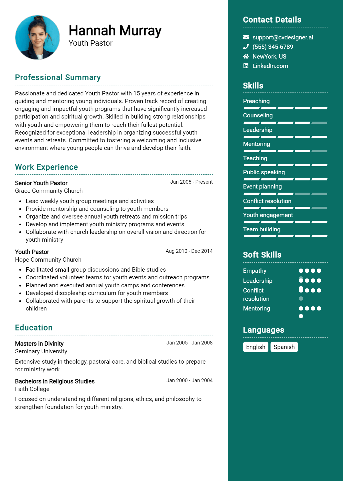 Youth Pastor Resume Example for 2026: Free Downloadable Templates Preview