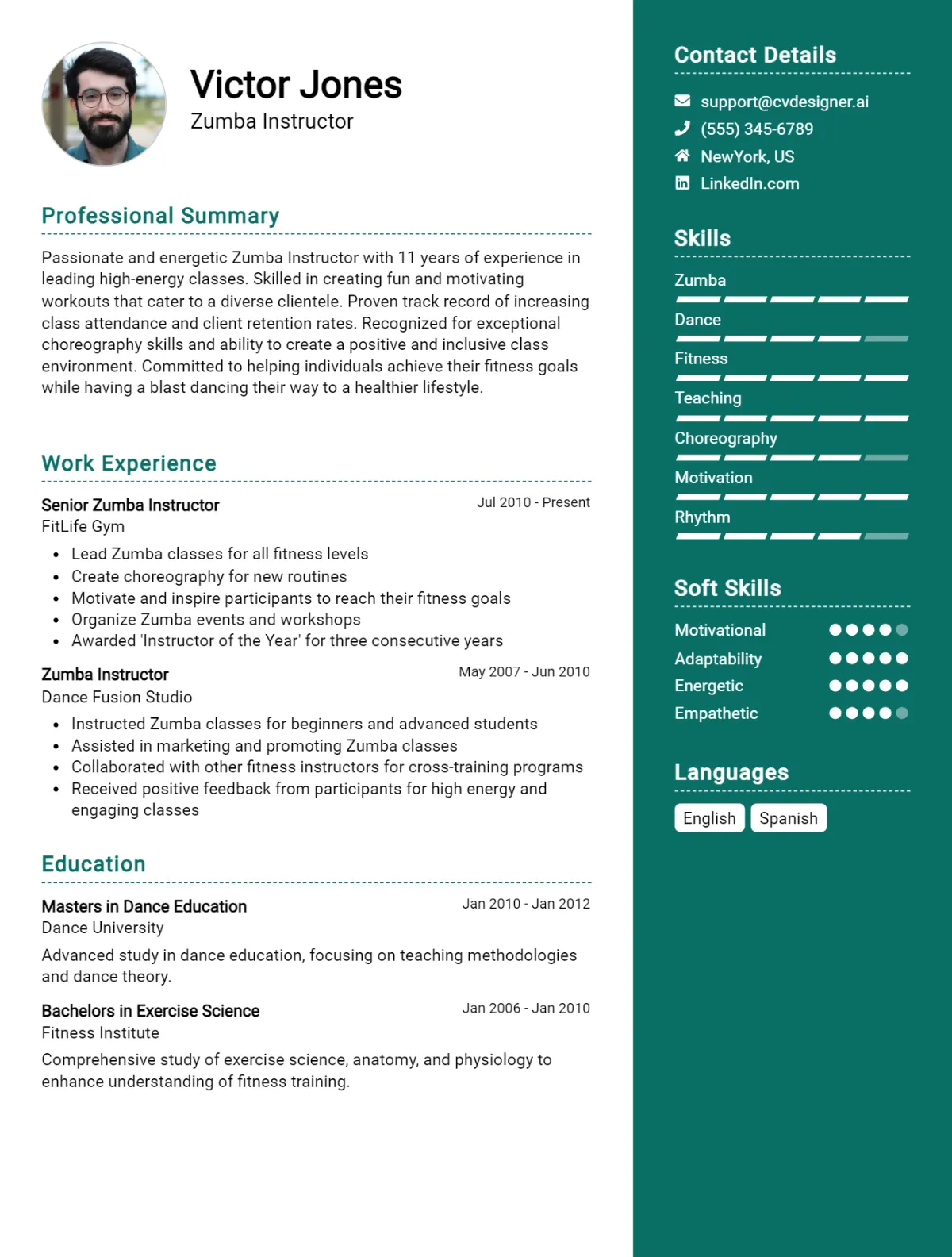 Zumba Instructor CV Example For 2026: Samples & Best Practices Preview