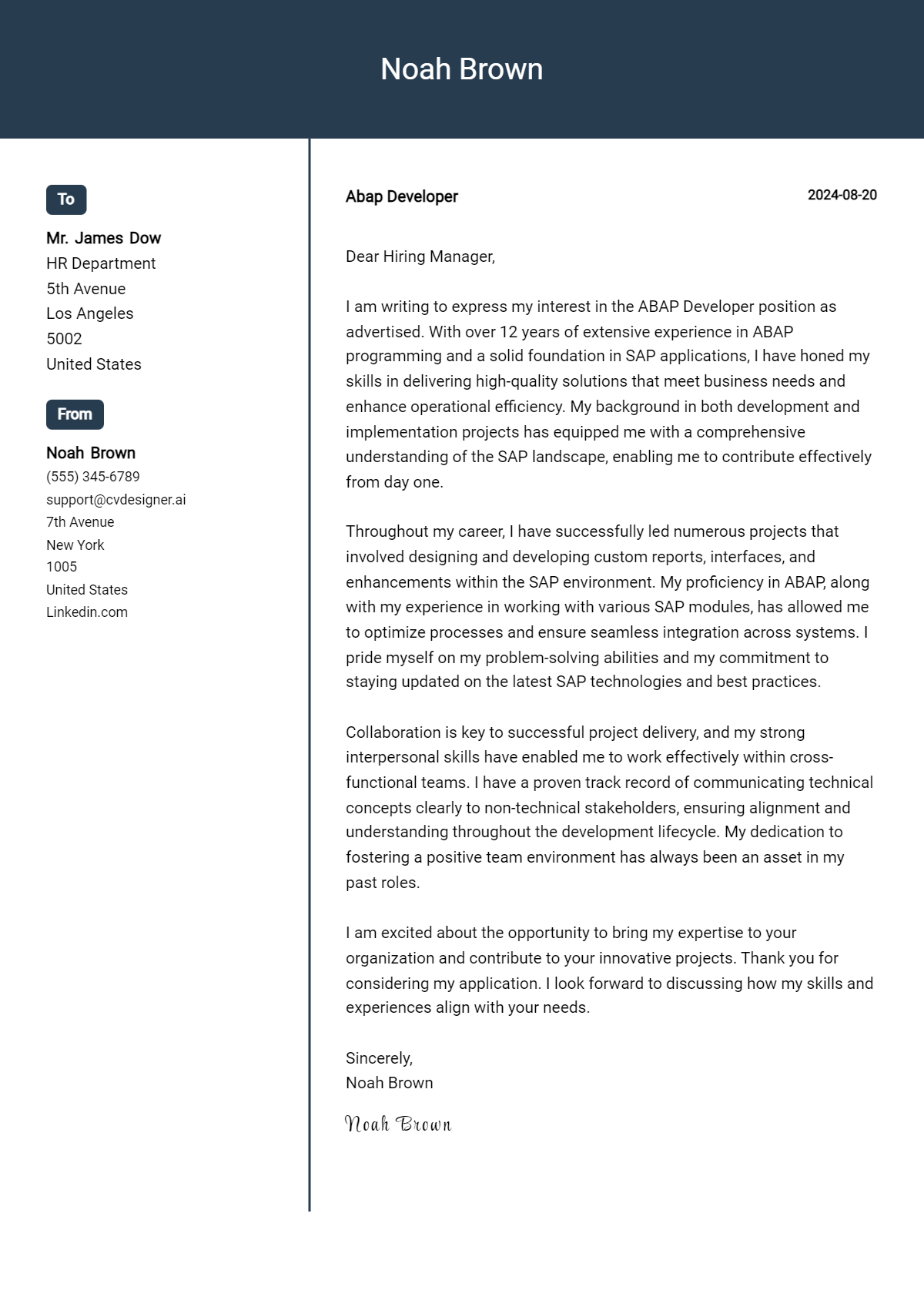 ABAP Developer Cover Letter Samples & Examples 2026 Preview