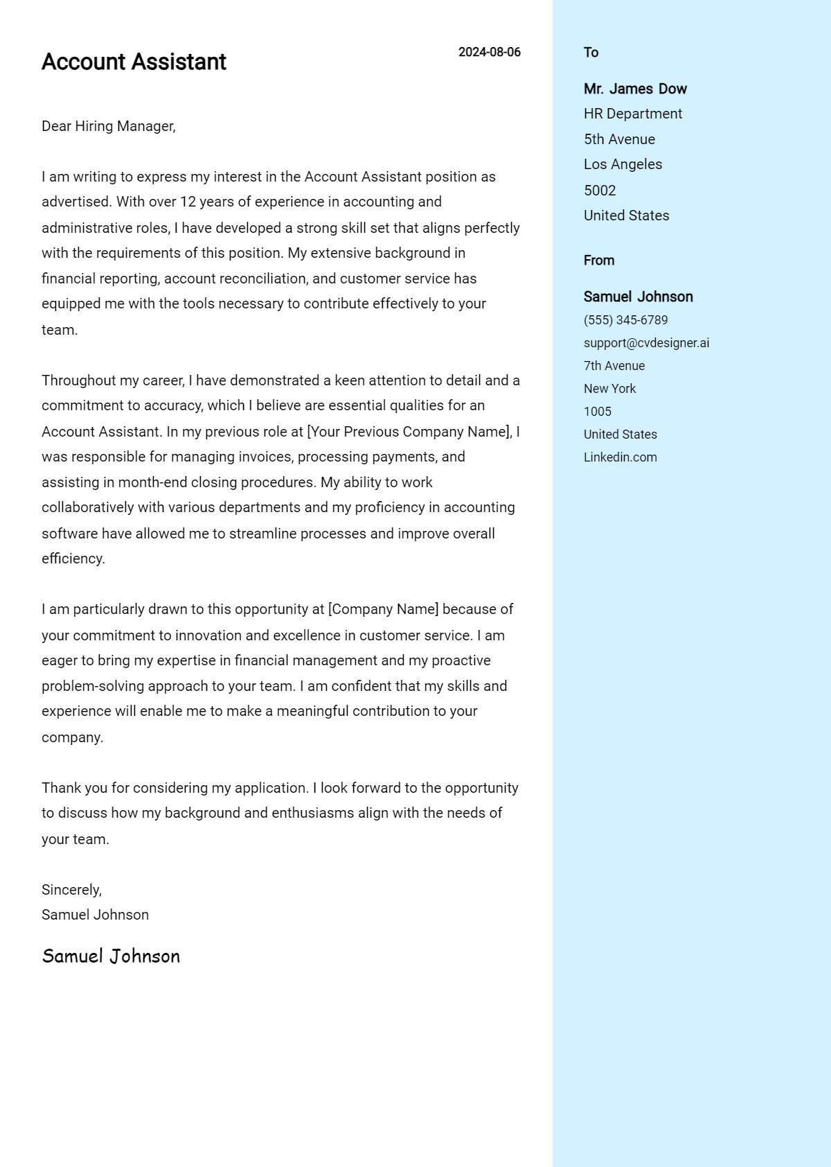 Account Assistant Cover Letter Examples for 2026 Preview