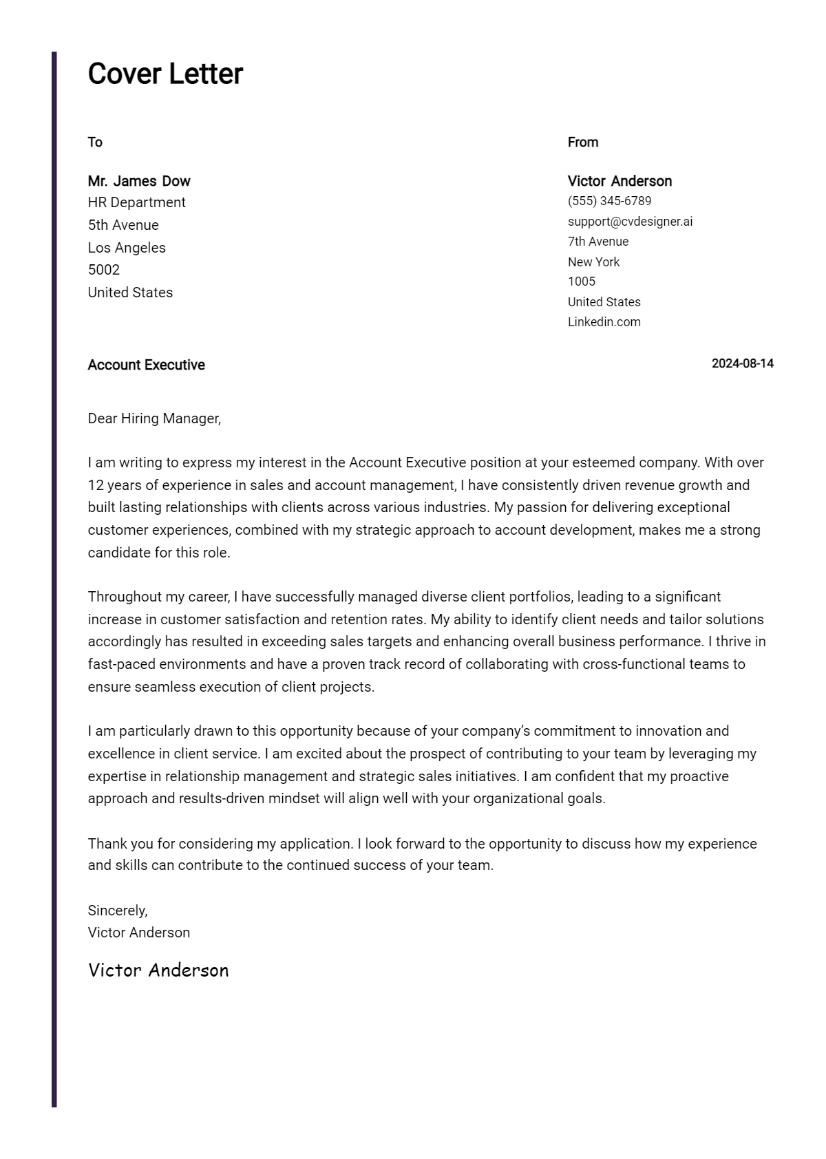 Account Executive Cover Letter Example for 2026: Proven Tips Preview