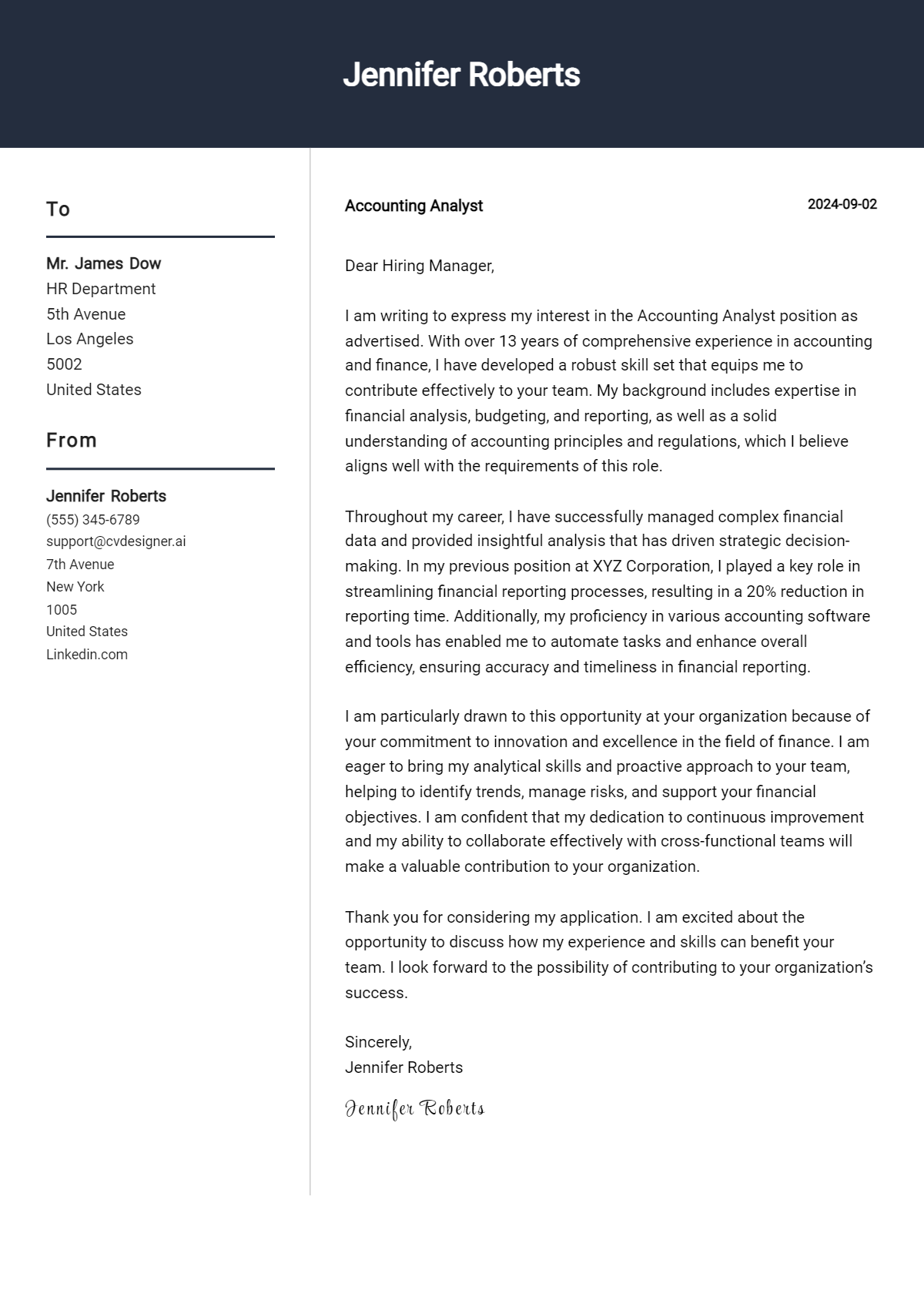 Accounting Analyst Cover Letter Examples & Samples for 2026 Preview