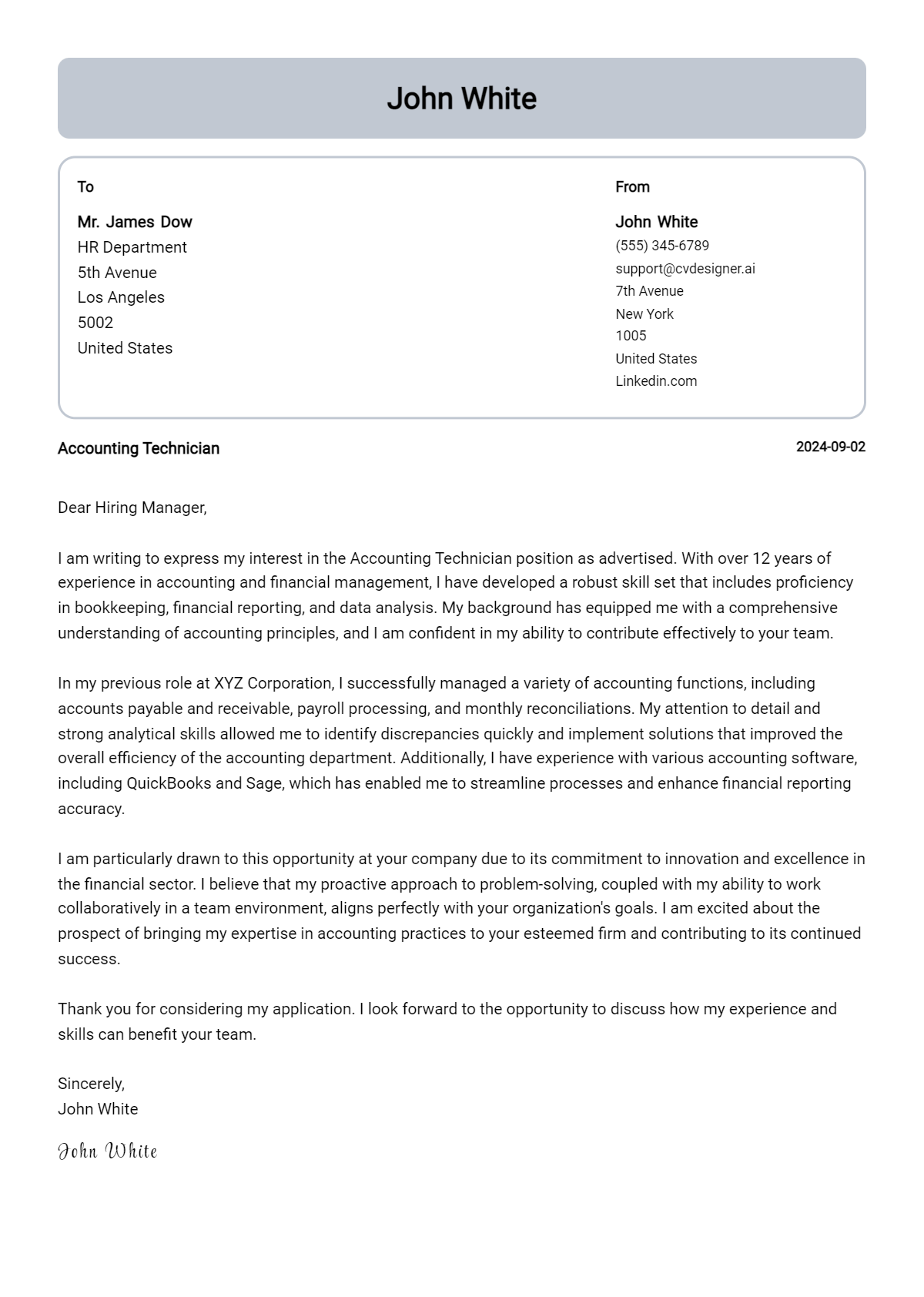 Accounting Technician Cover Letter Example for 2026 (Complete Writing Guide) Preview