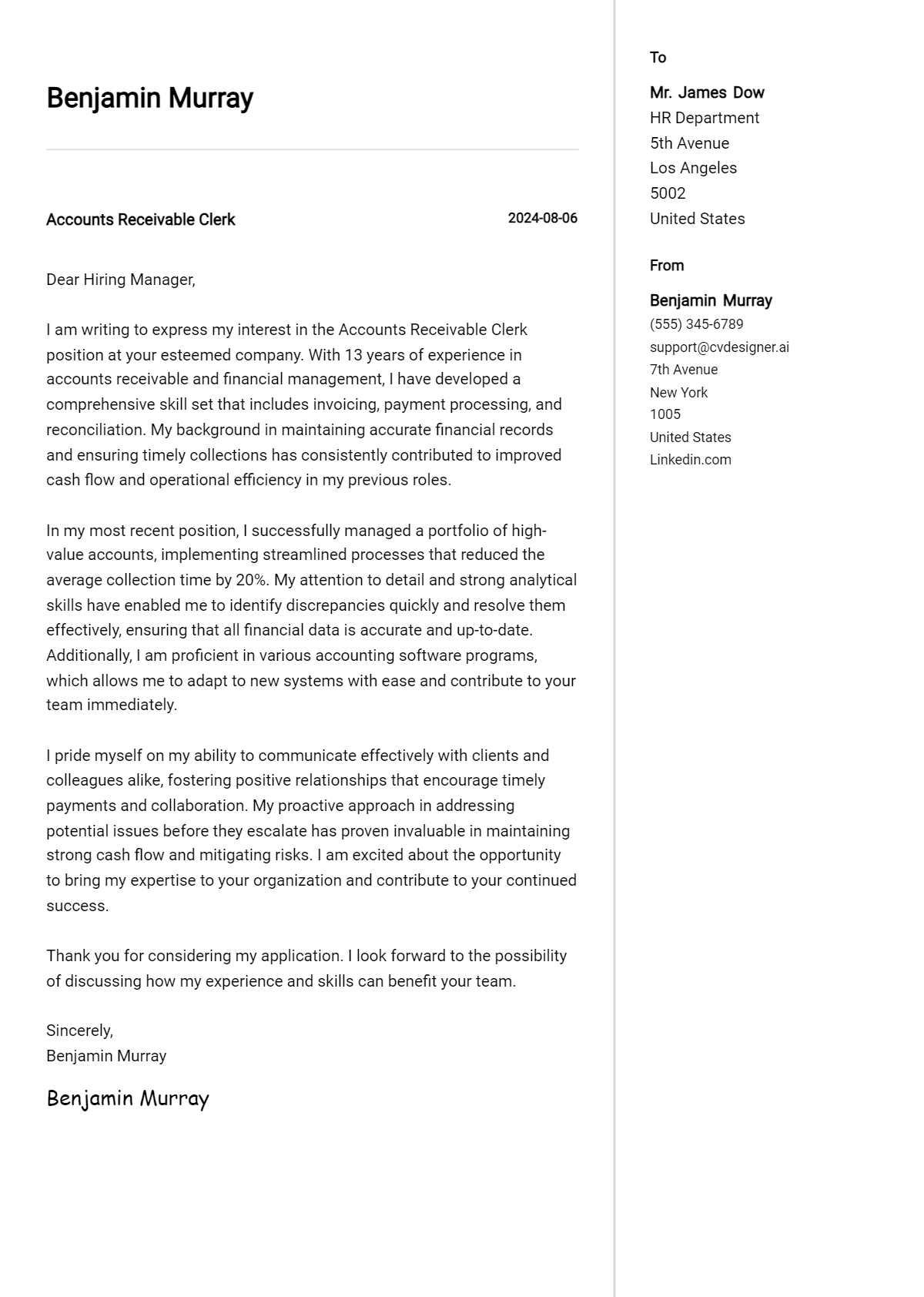 Accounts Receivable Clerk Cover Letter Samples & Examples 2026 Preview