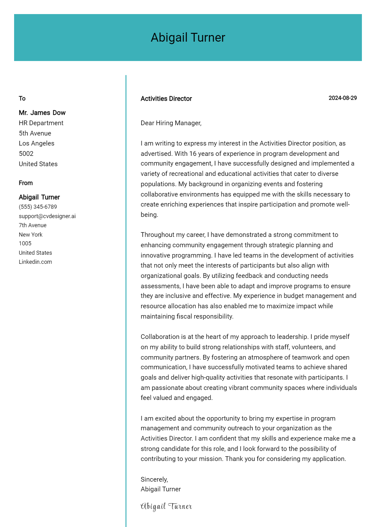 Activities Director Cover Letter Examples and Templates for 2026 Preview