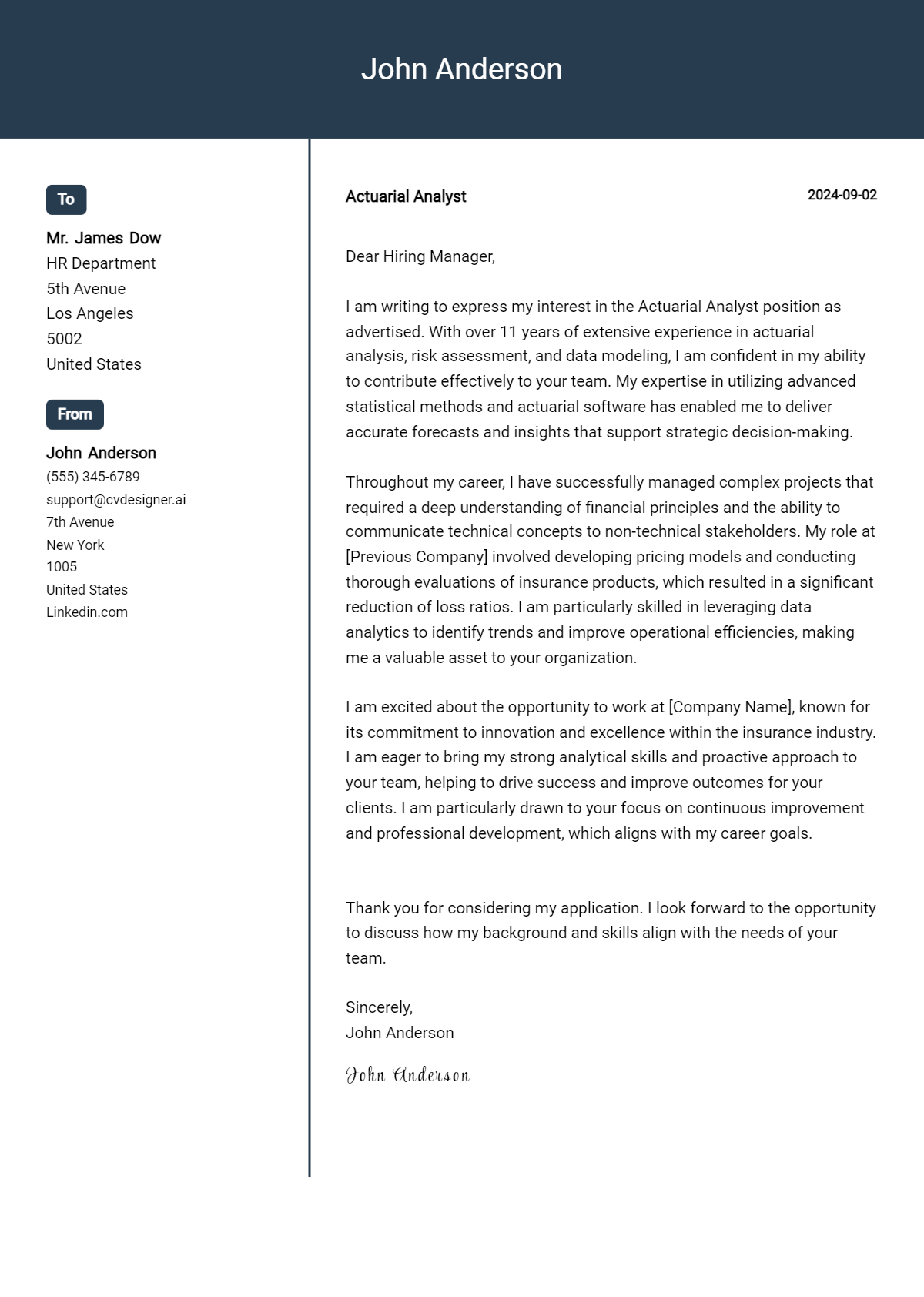 Actuarial Analyst Cover Letter Example for 2026: Proven Tips Preview