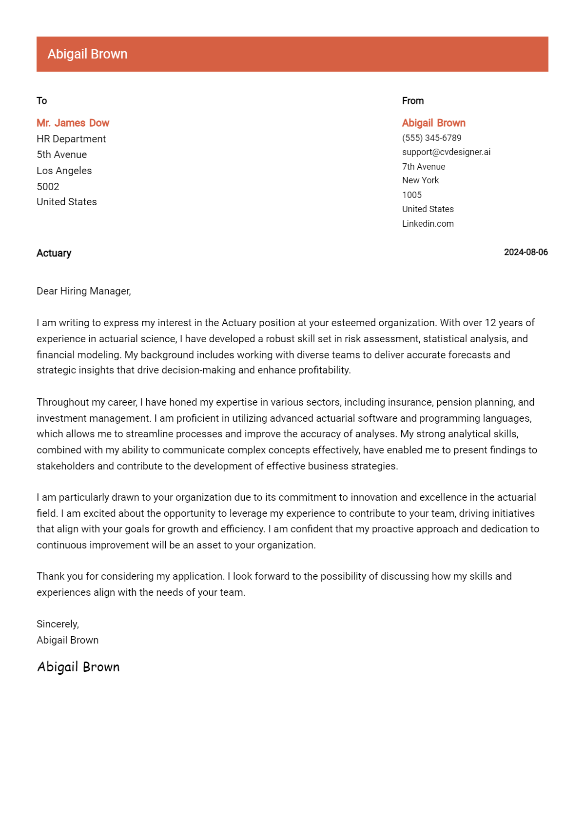 Actuary Cover Letter Examples with Writing Tips for 2026 Preview