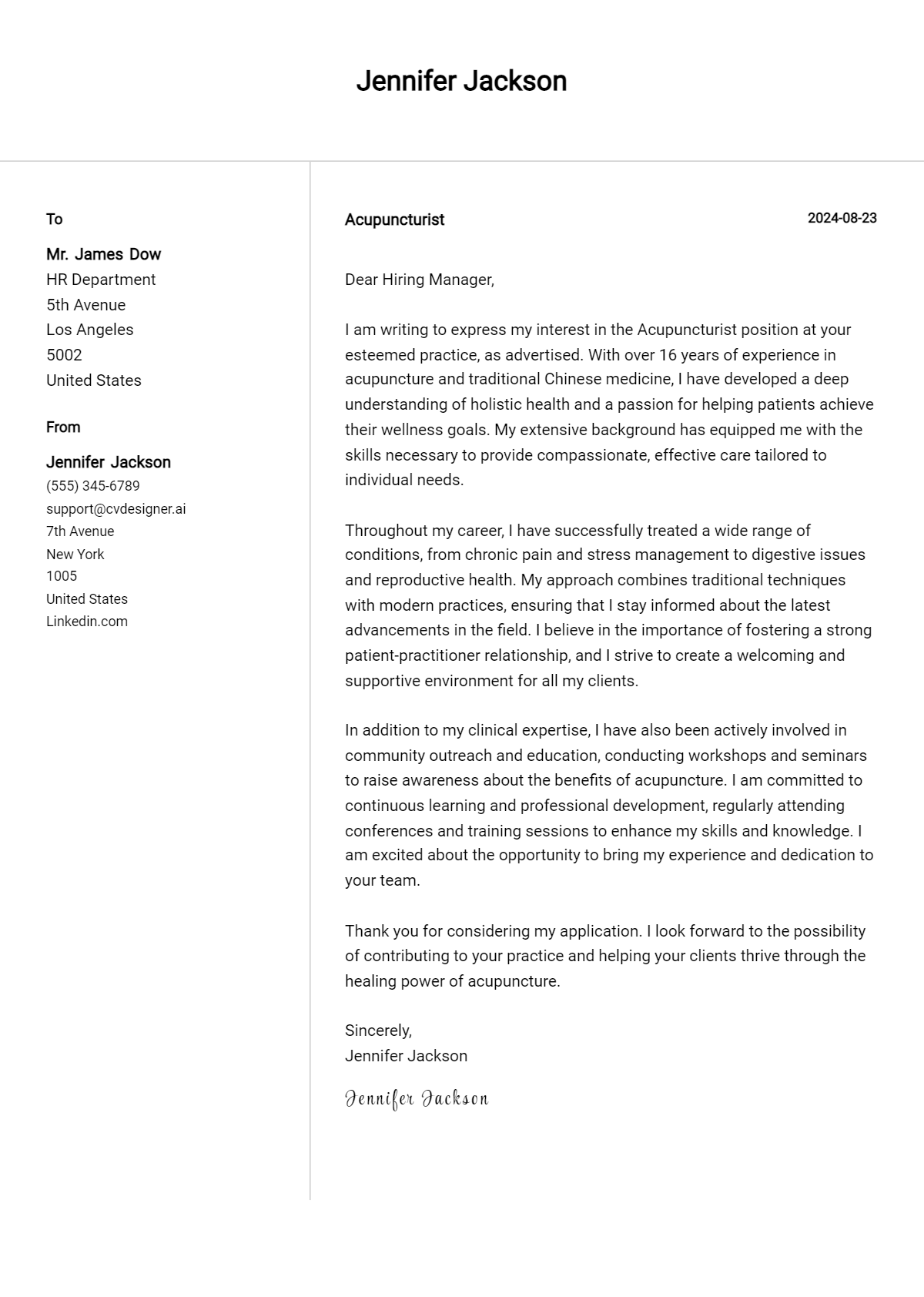 Acupuncturist Cover Letter Samples & Examples 2026 Preview