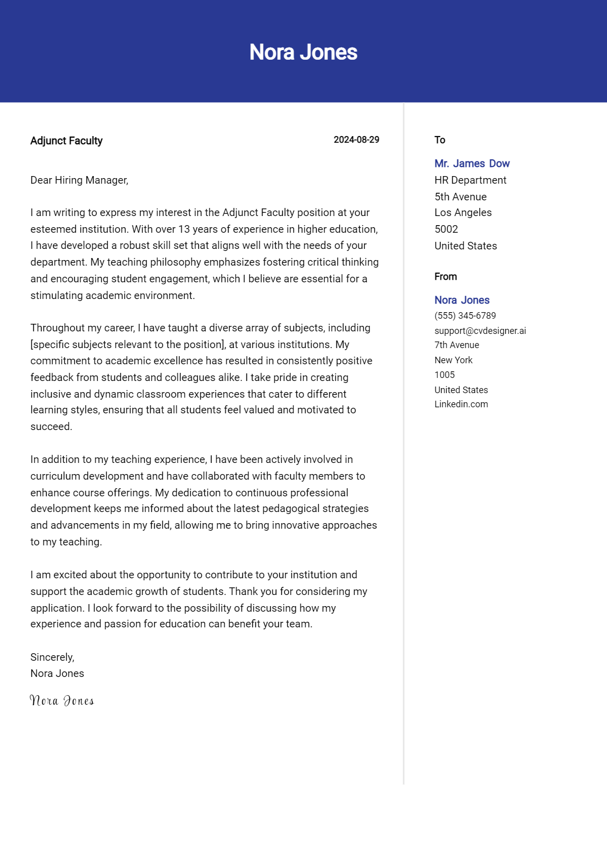 Adjunct Faculty Cover Letter Example for 2026: Ultimate Guide Preview