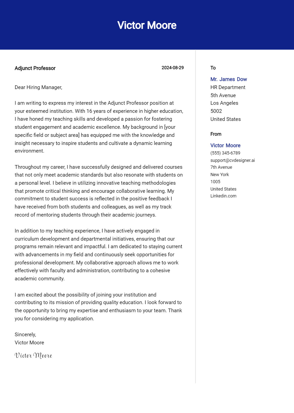 Adjunct Professor Cover Letter Samples & Examples 2026 Preview
