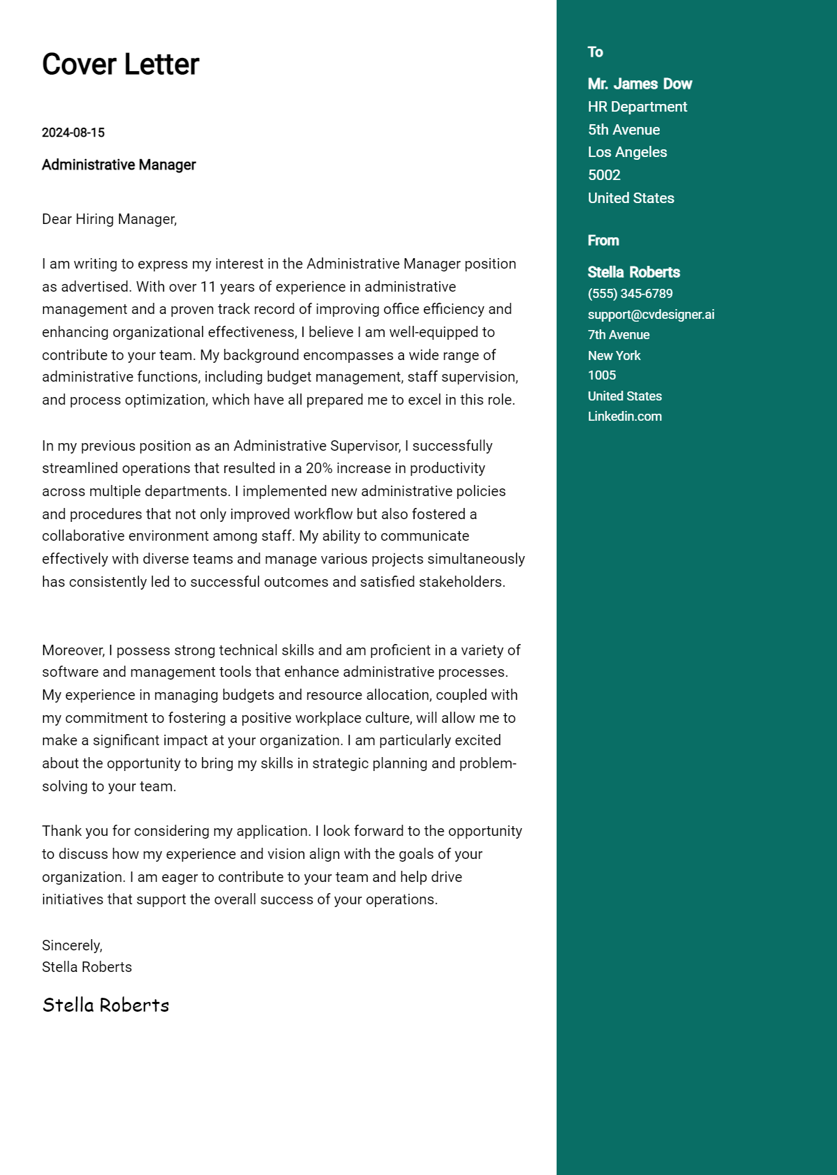 Administrative Manager Cover Letter Example for 2026 (Writing Guide) Preview