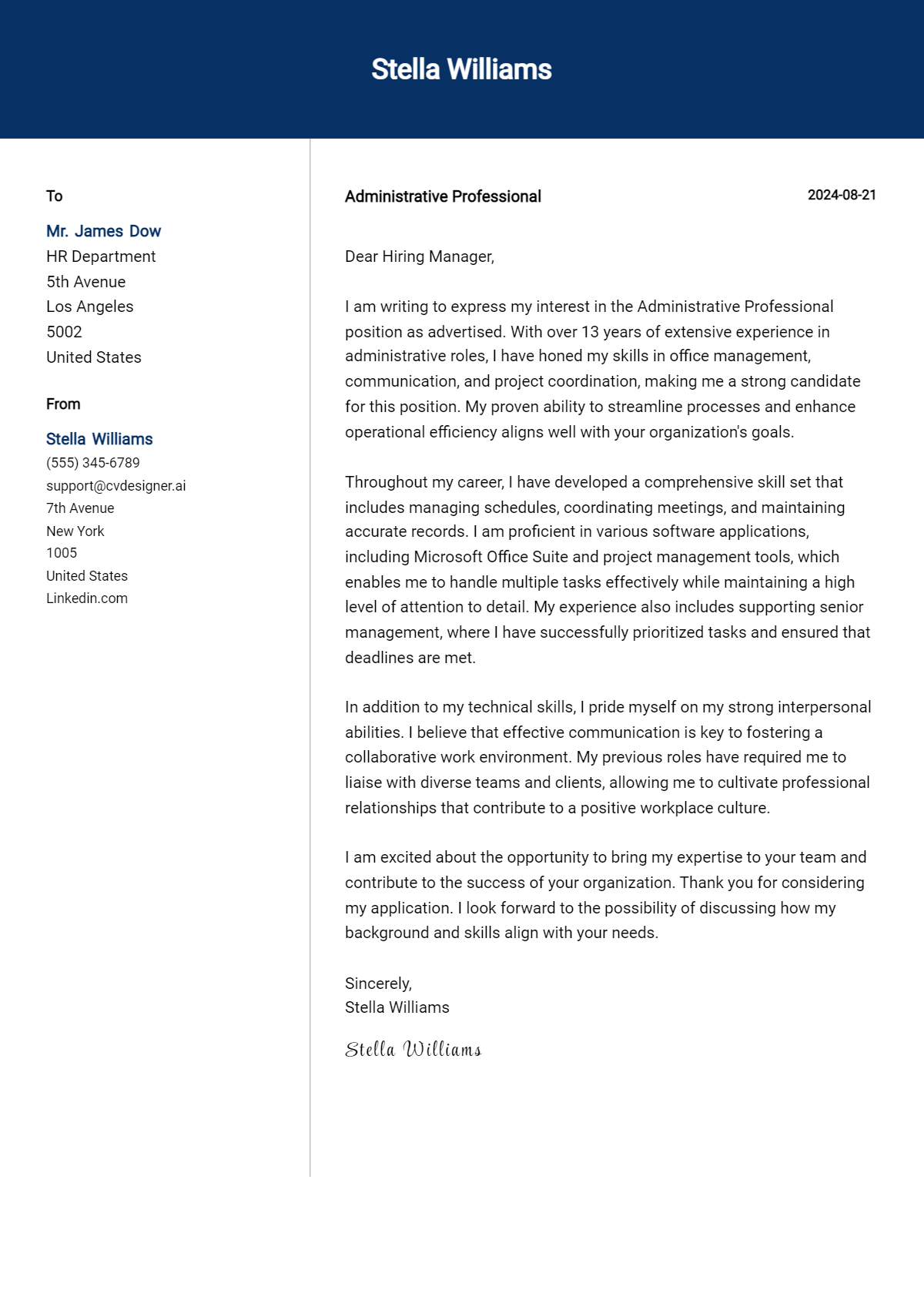 17 Administrative Professional Cover Letter Examples for 2026 (Download Templates) Preview
