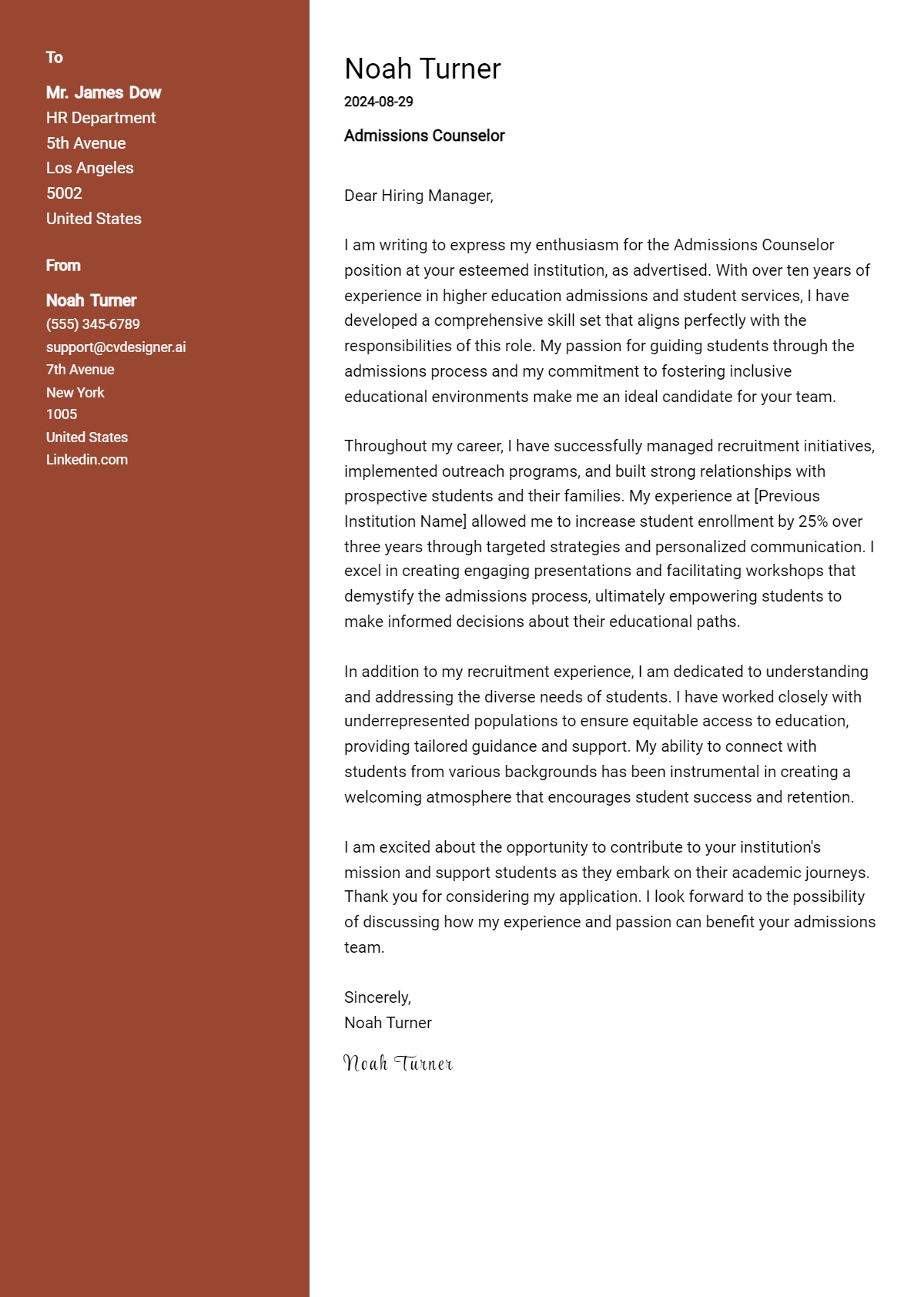 5 Admissions Counselor Cover Letter Examples for 2026 (Writing Guide) Preview