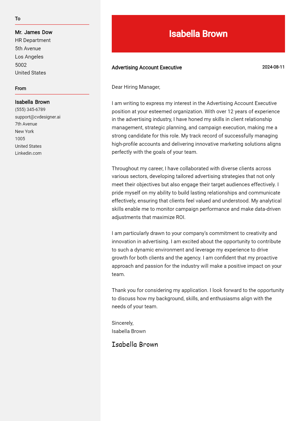 Advertising Account Executive Cover Letter Example for 2026: Ultimate Guide Preview