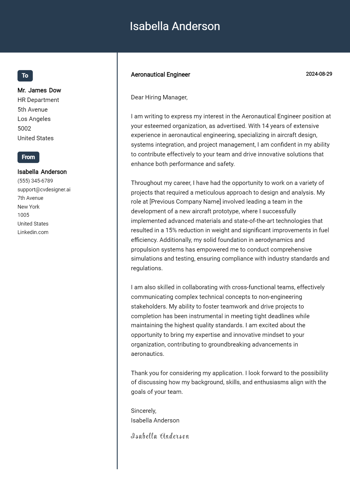 Aeronautical Engineer Cover Letter Examples & Samples for 2026 Preview