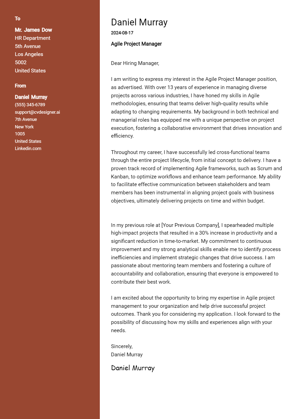 Agile Project Manager Cover Letter Examples & Samples for 2026 Preview