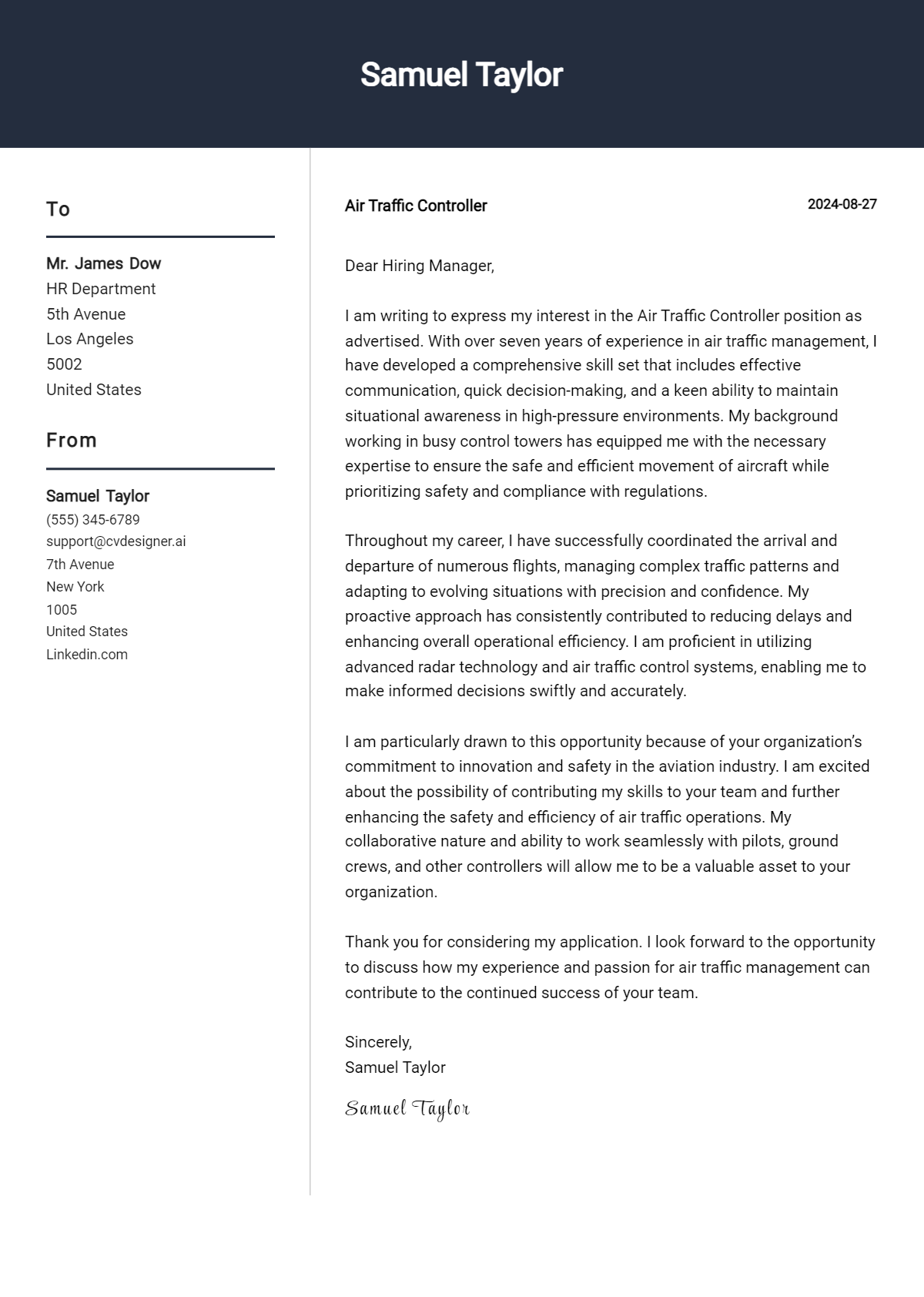 Air Traffic Controller Cover Letter Examples with Writing Tips for 2026 Preview