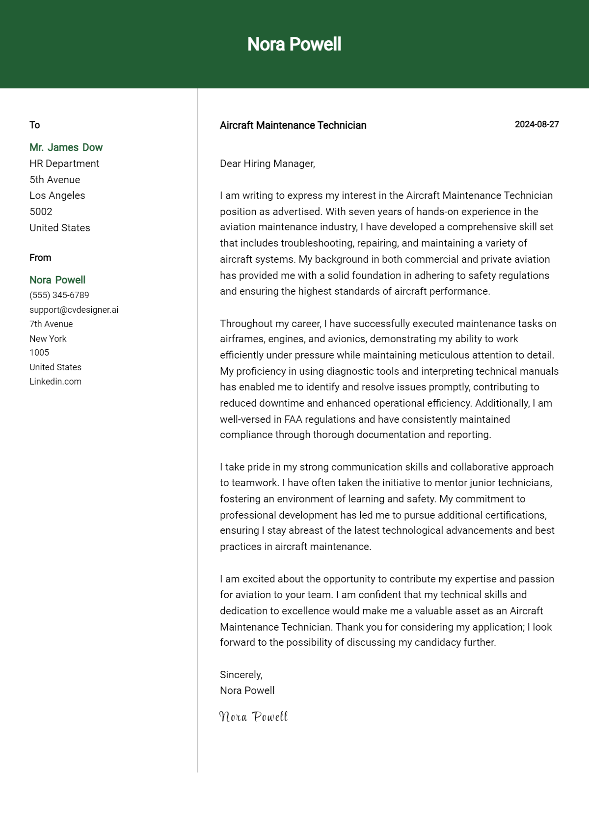 Aircraft Maintenance Technician Cover Letter Examples with Writing Tips for 2026 Preview