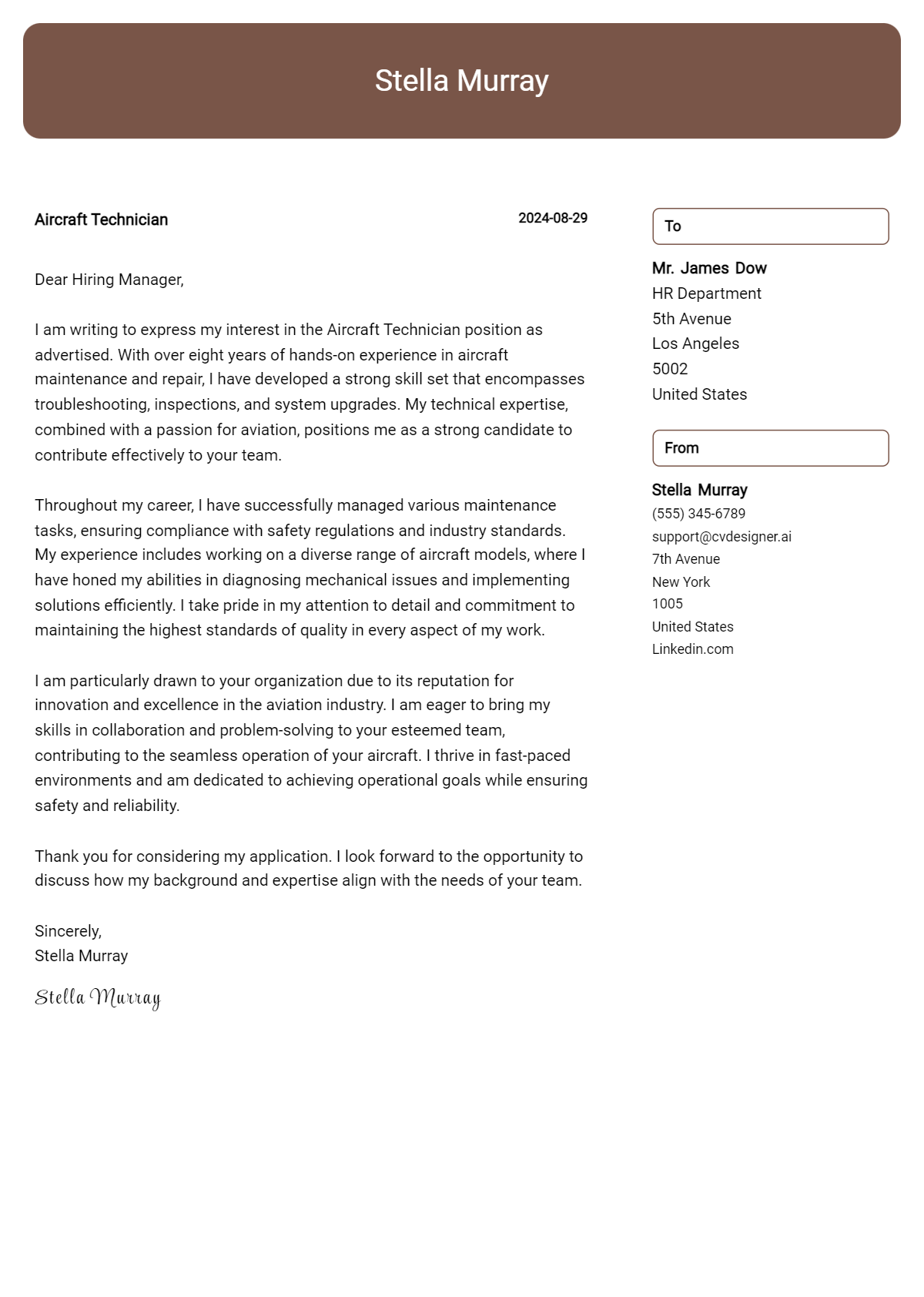 Aircraft Technician Cover Letter Example for 2026: Proven Tips Preview