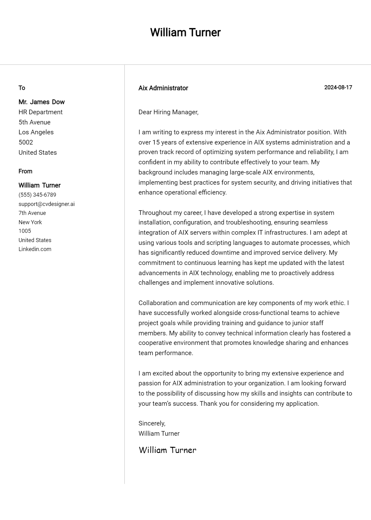 Aix Administrator Cover Letter Examples with Writing Tips for 2026 Preview