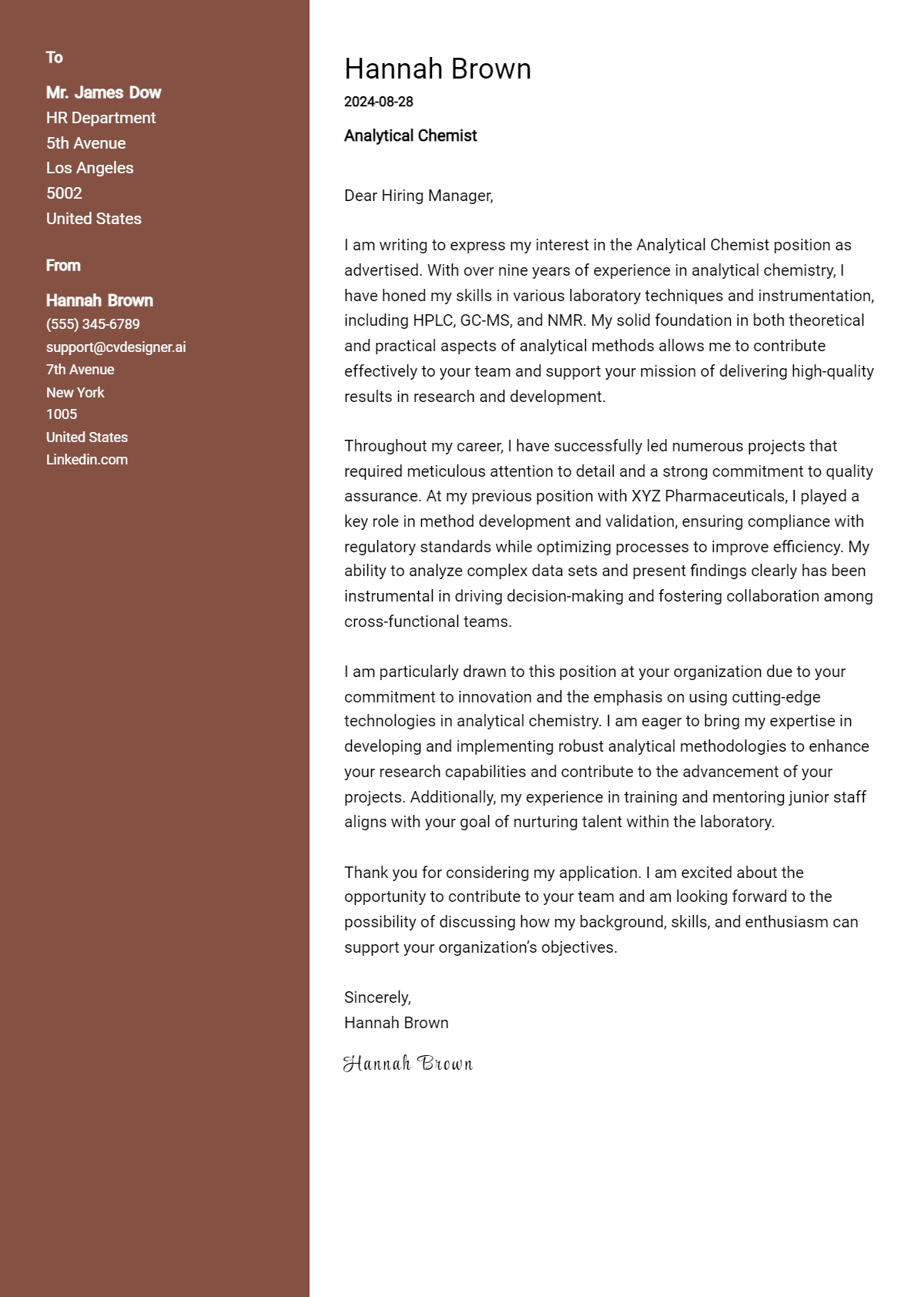 Analytical Chemist Cover Letter Examples with Writing Tips for 2026 Preview