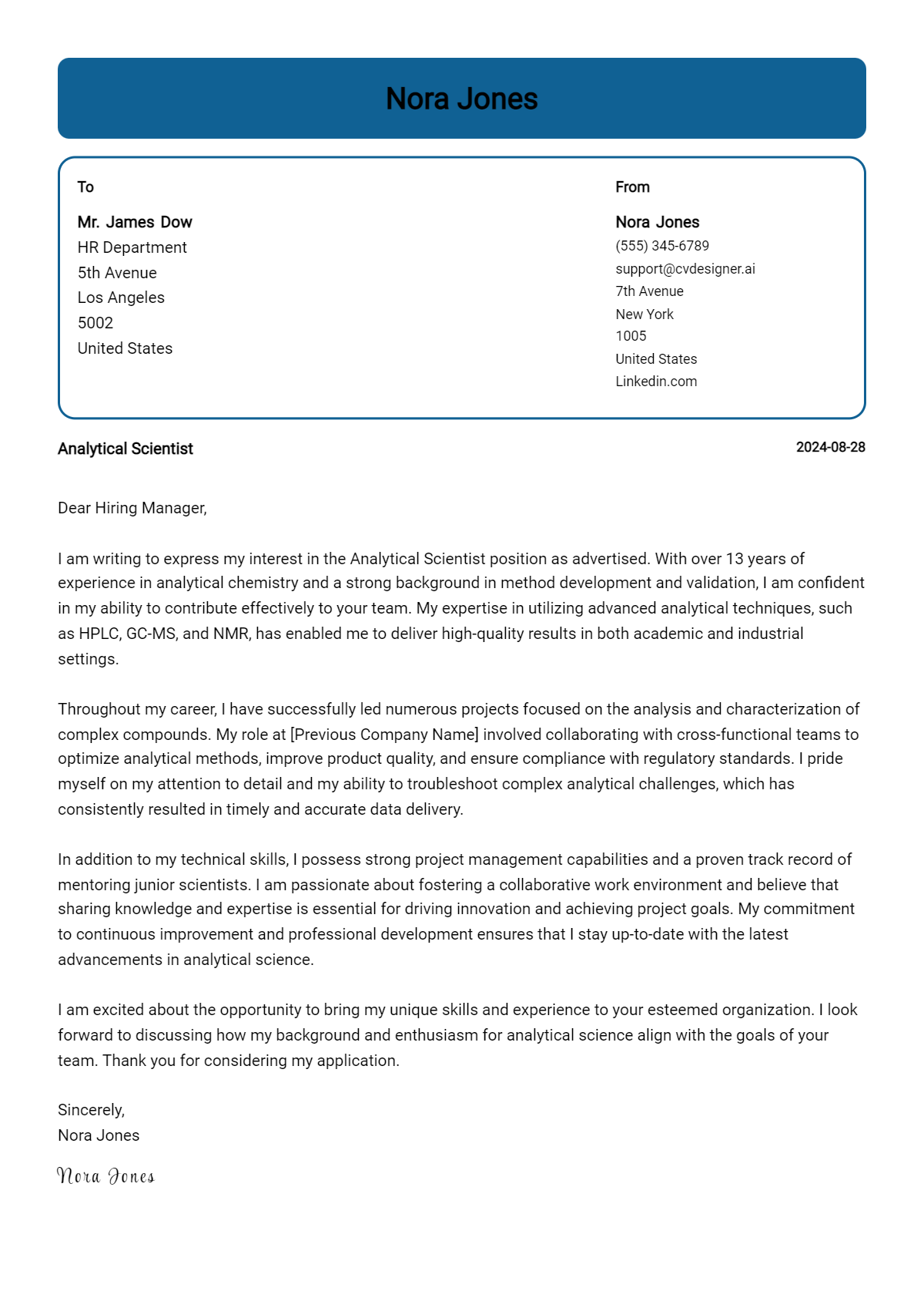 Analytical Scientist Cover Letter Example for 2026: Tips & Templates Preview