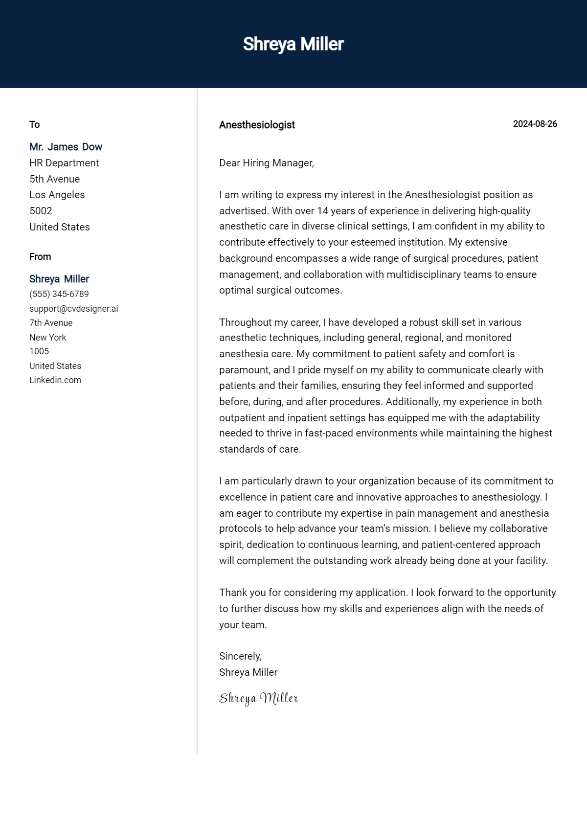 Anesthesiologist Cover Letter Examples with Writing Tips for 2026 Preview