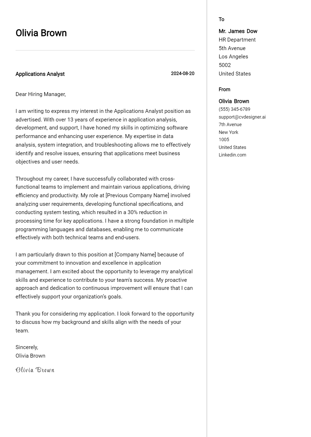 Applications Analyst Cover Letter Example for 2026 (Download Templates) Preview