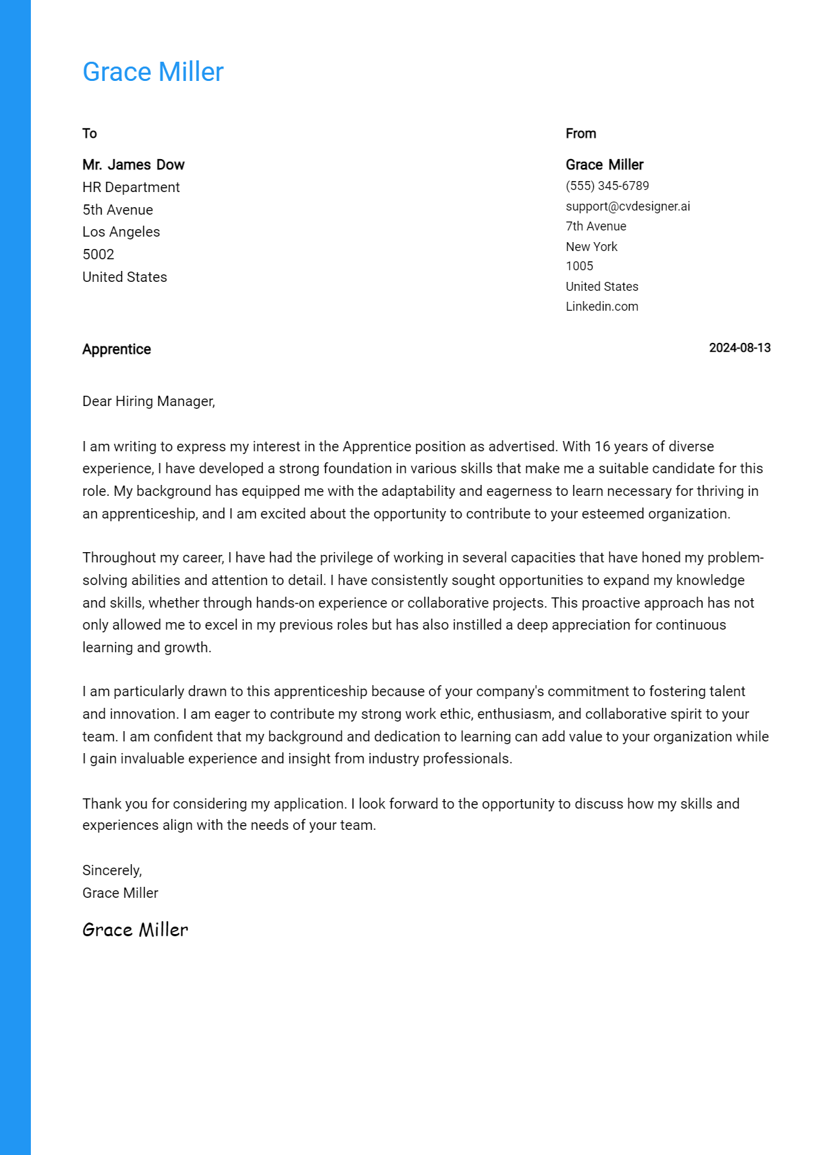 Apprentice Cover Letter Examples for 2026 (Downloadable) Preview