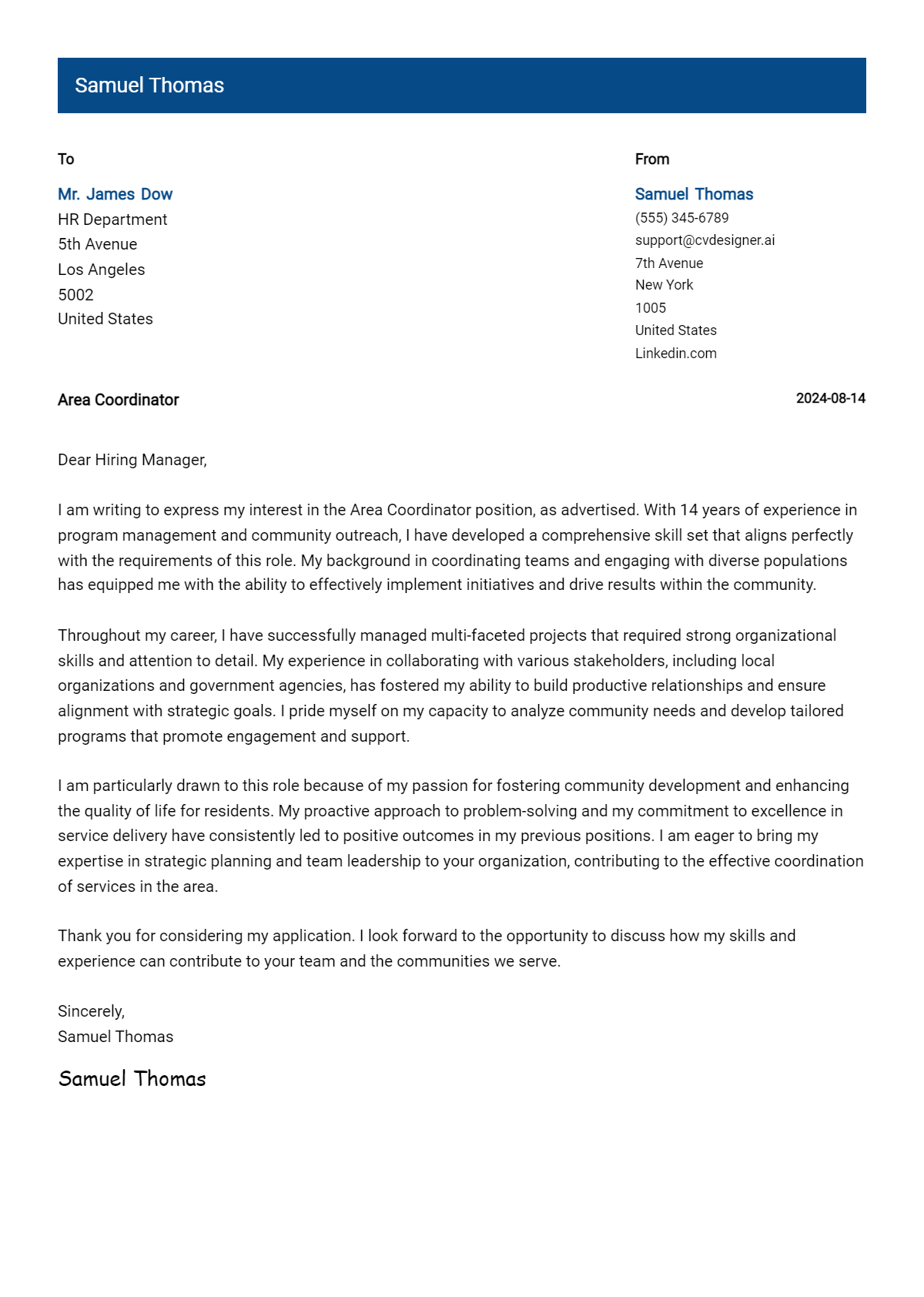Area Coordinator Cover Letter Examples with Writing Tips for 2026 Preview
