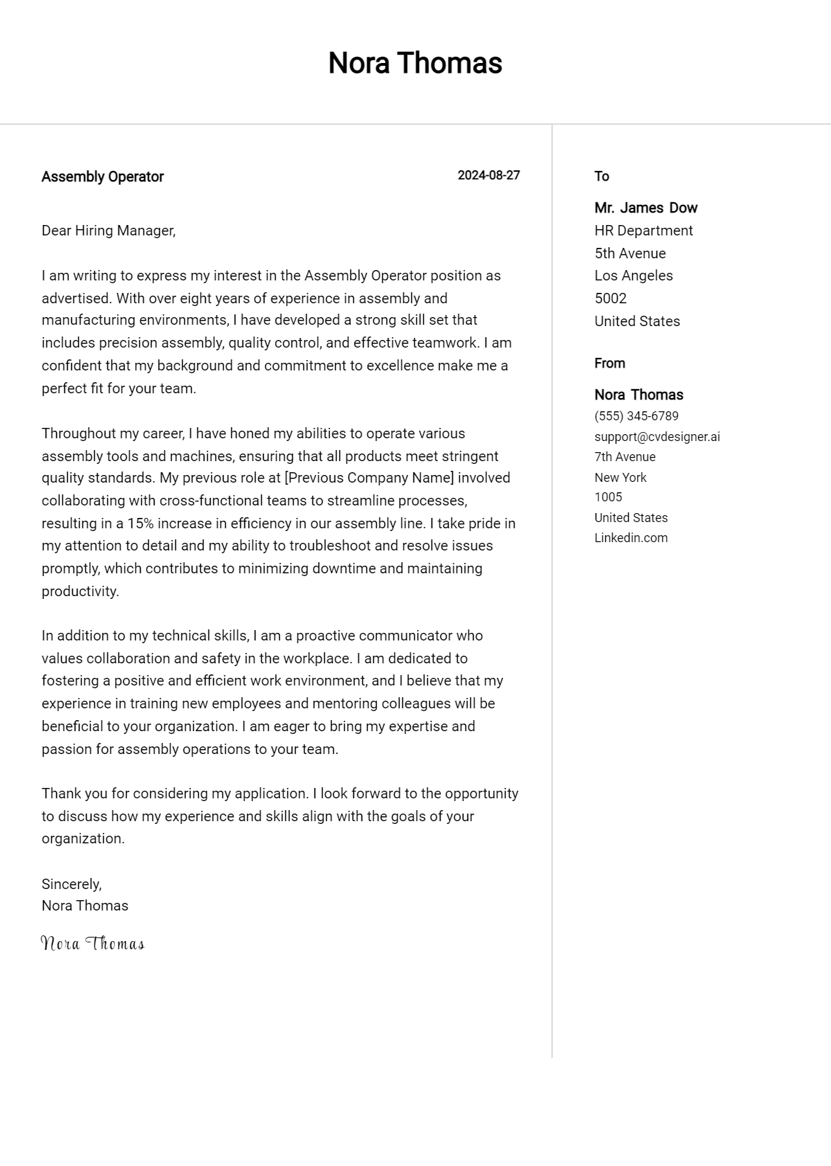 18 Assembly Operator Cover Letter Examples for 2026: Free Templates Preview