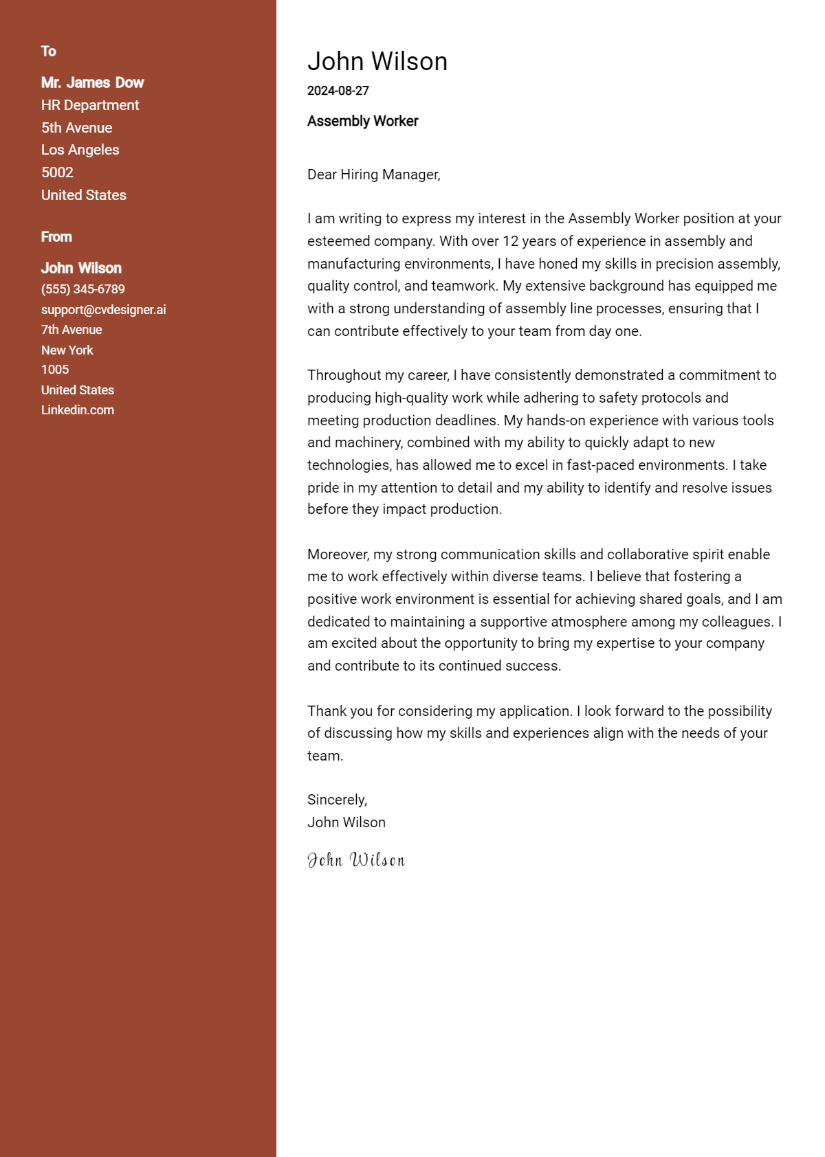 24 Assembly Worker Cover Letter Examples for 2026: Tips & Templates Preview