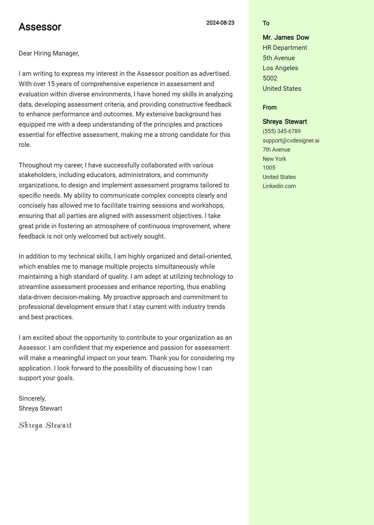 Assessor Cover Letter Example for 2026: Expert Tips & Templates Preview