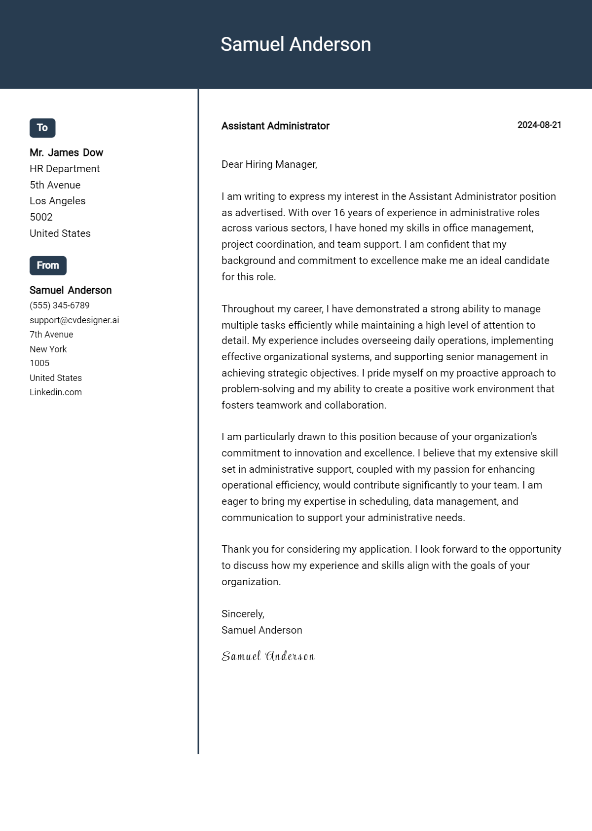 Assistant Administrator Cover Letter Examples and Templates for 2026 Preview
