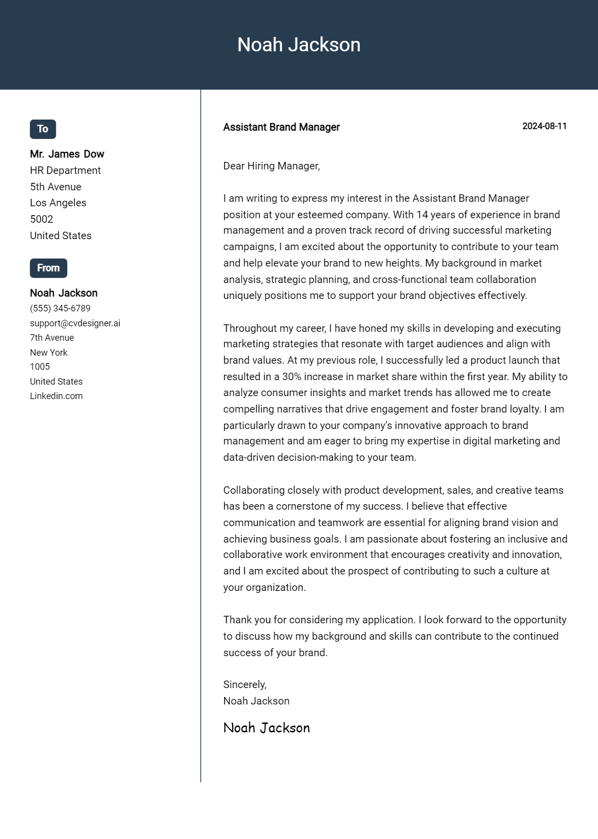 Assistant Brand Manager Cover Letter Example for 2026 (Writing Guide) Preview