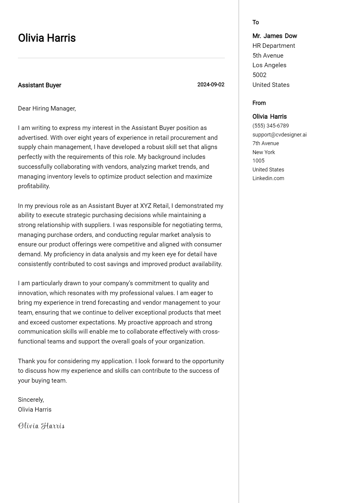 Assistant Buyer Cover Letter Example for 2026: Tips & Templates Preview