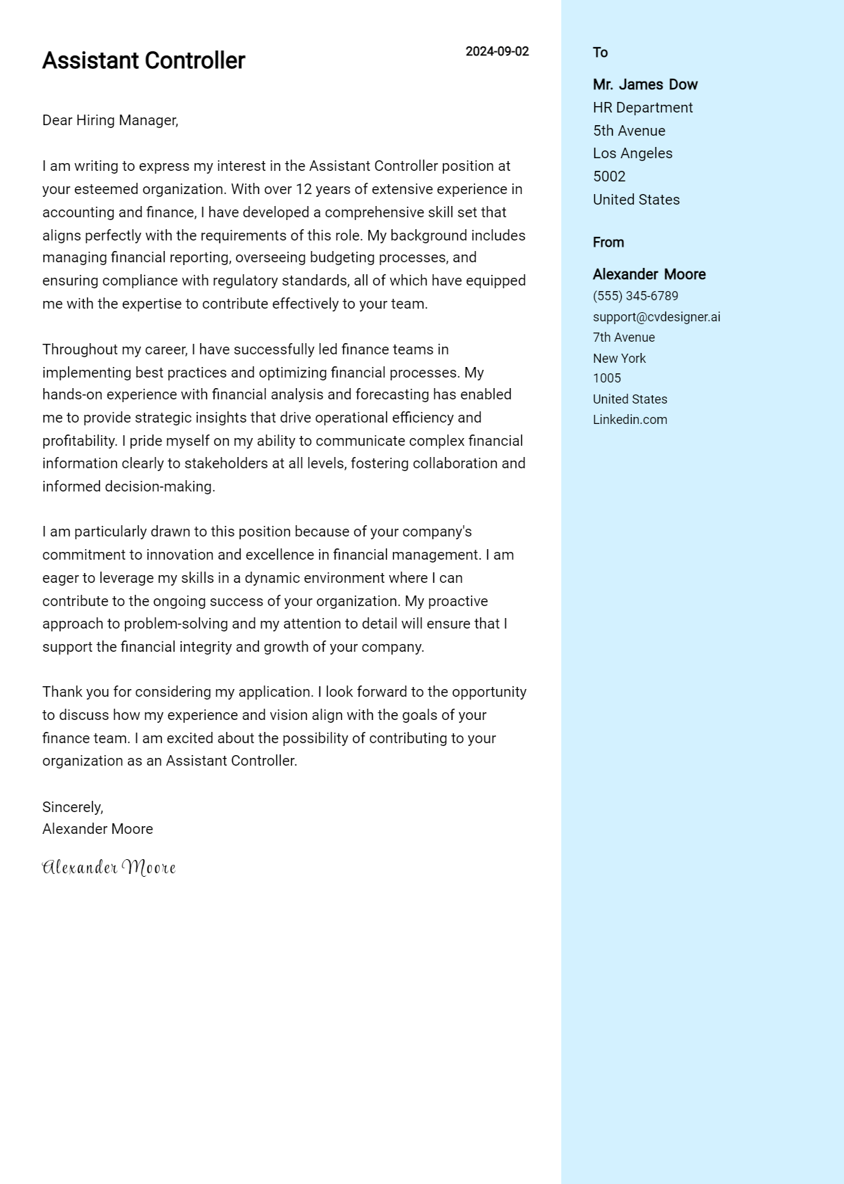 Assistant Controller Cover Letter Examples with Writing Tips for 2026 Preview